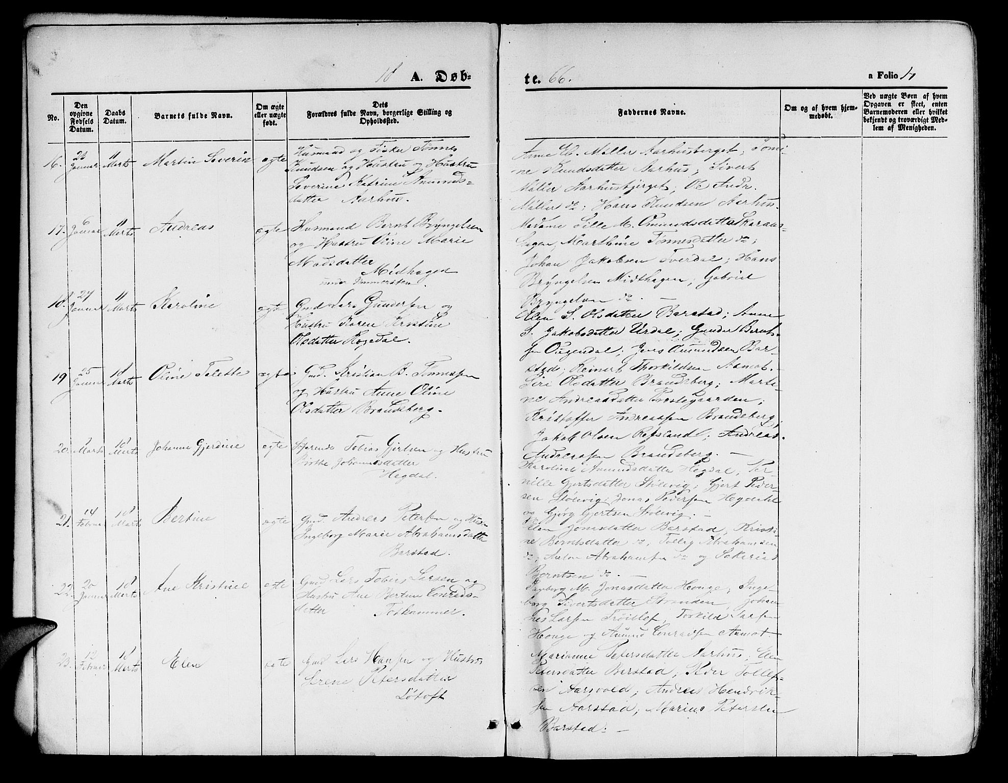 Sokndal sokneprestkontor, AV/SAST-A-101808: Parish register (copy) no. B 3, 1865-1879, p. 17