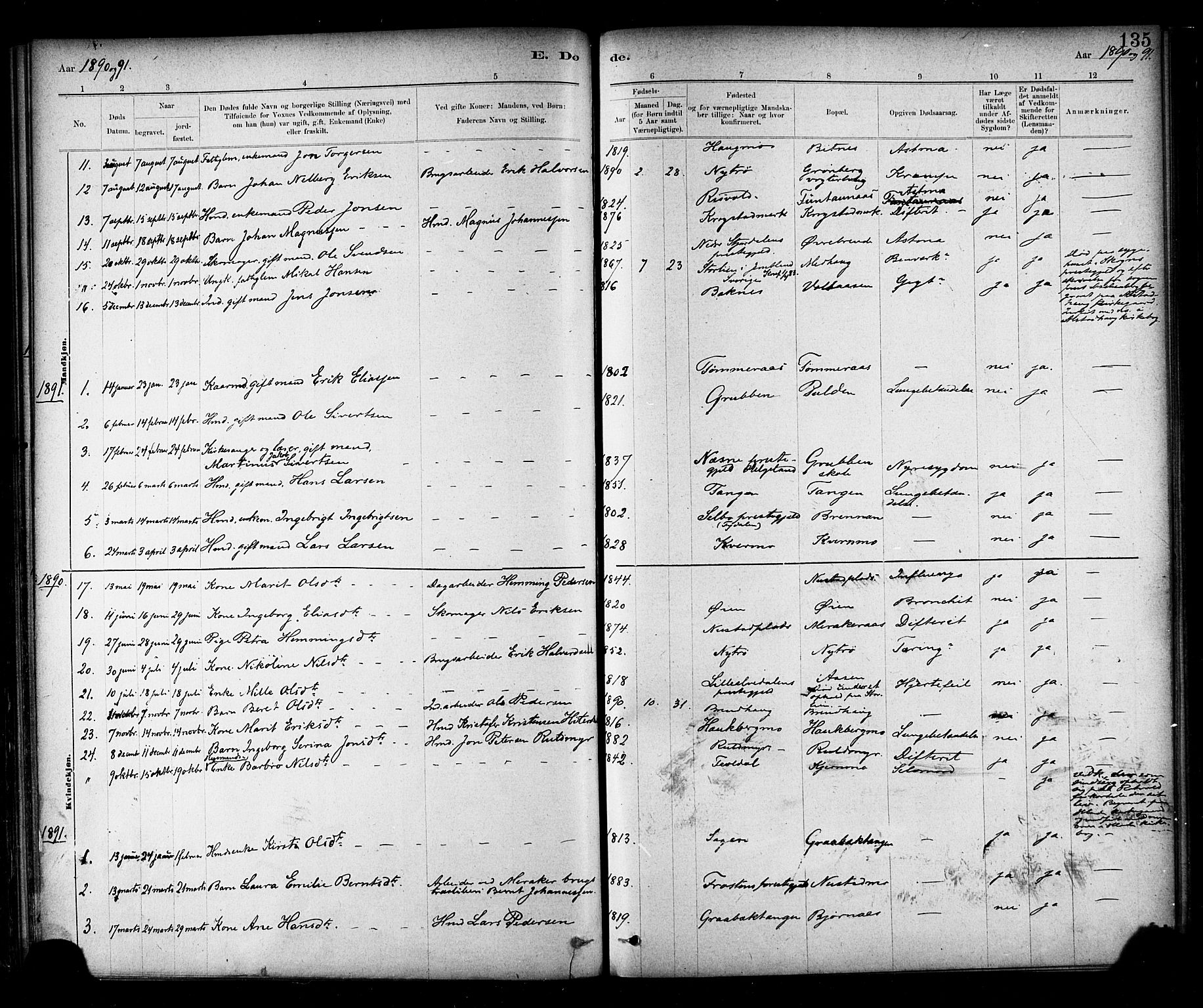 Ministerialprotokoller, klokkerbøker og fødselsregistre - Nord-Trøndelag, SAT/A-1458/706/L0047: Parish register (official) no. 706A03, 1878-1892, p. 135