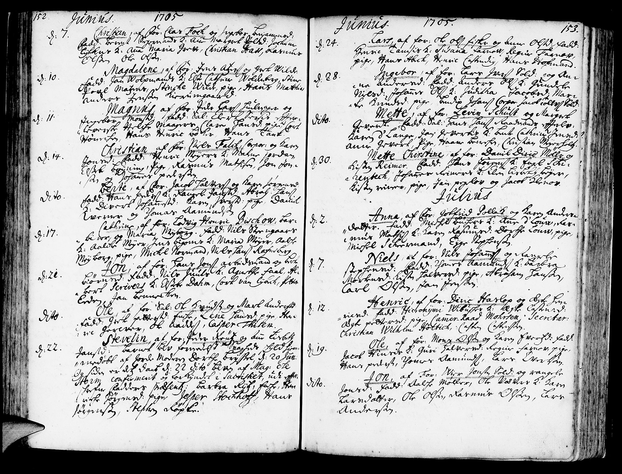 Korskirken sokneprestembete, SAB/A-76101/H/Haa/L0003: Parish register (official) no. A 3, 1698-1719, p. 152-153