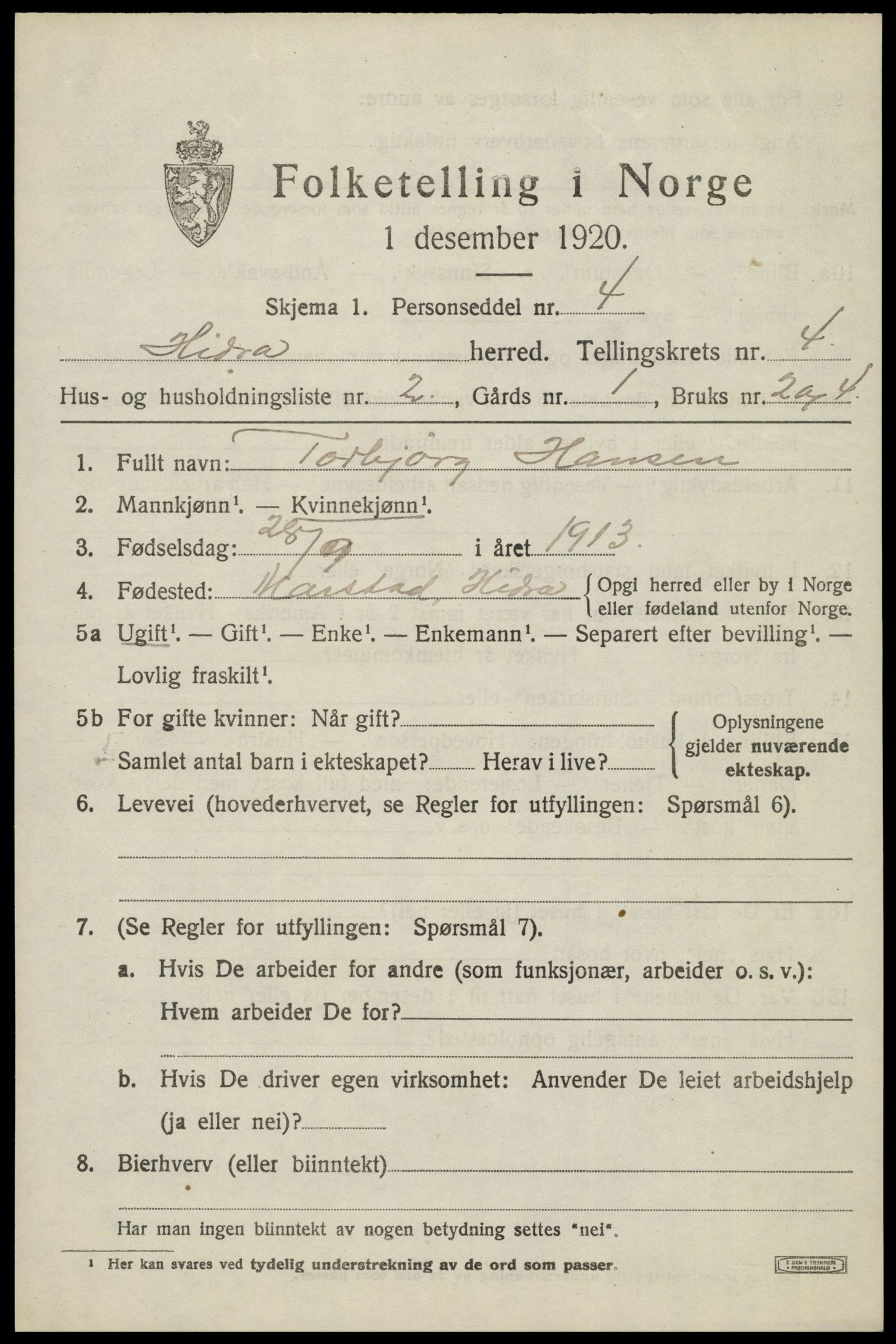 SAK, 1920 census for Hidra, 1920, p. 2102