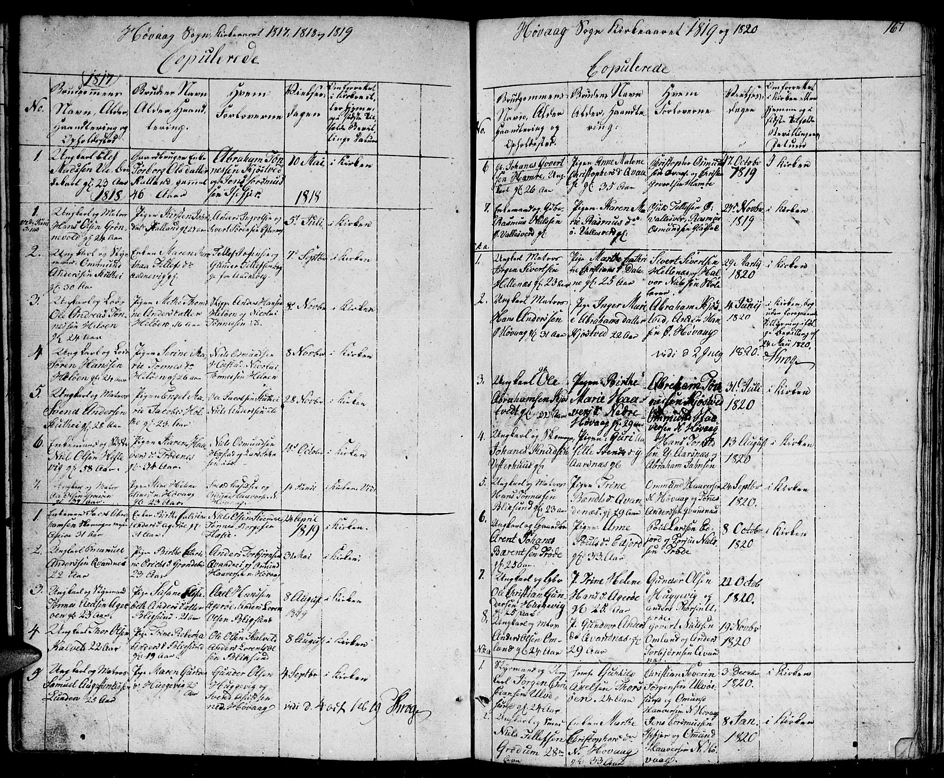 Høvåg sokneprestkontor, SAK/1111-0025/F/Fb/L0001: Parish register (copy) no. B 1, 1817-1846, p. 167