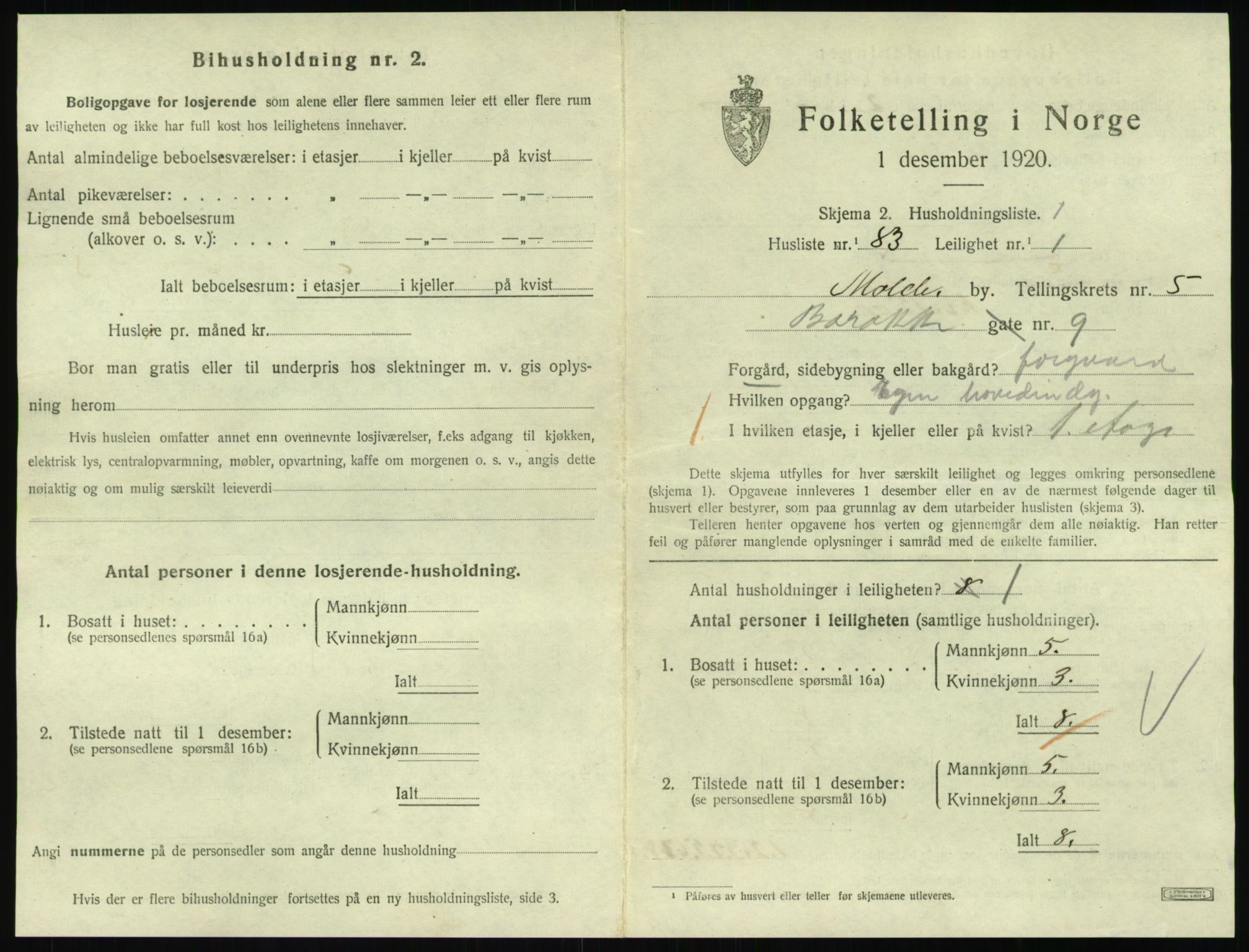 SAT, 1920 census for Molde, 1920, p. 2091