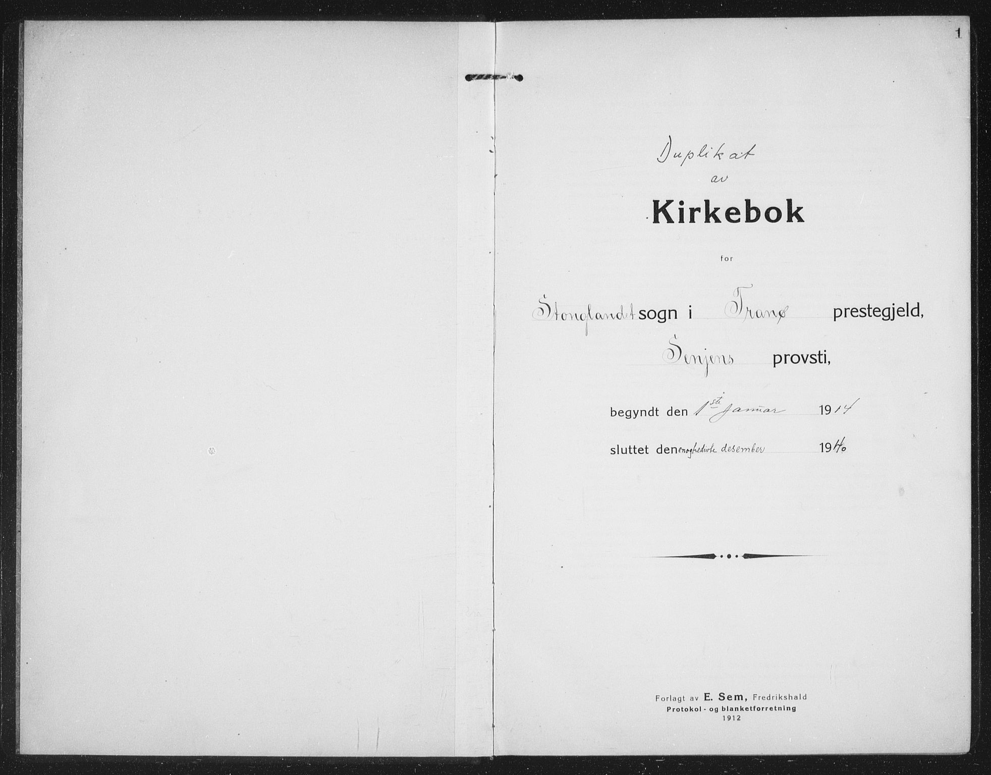 Tranøy sokneprestkontor, AV/SATØ-S-1313/I/Ia/Iab/L0019klokker: Parish register (copy) no. 19, 1914-1940, p. 1