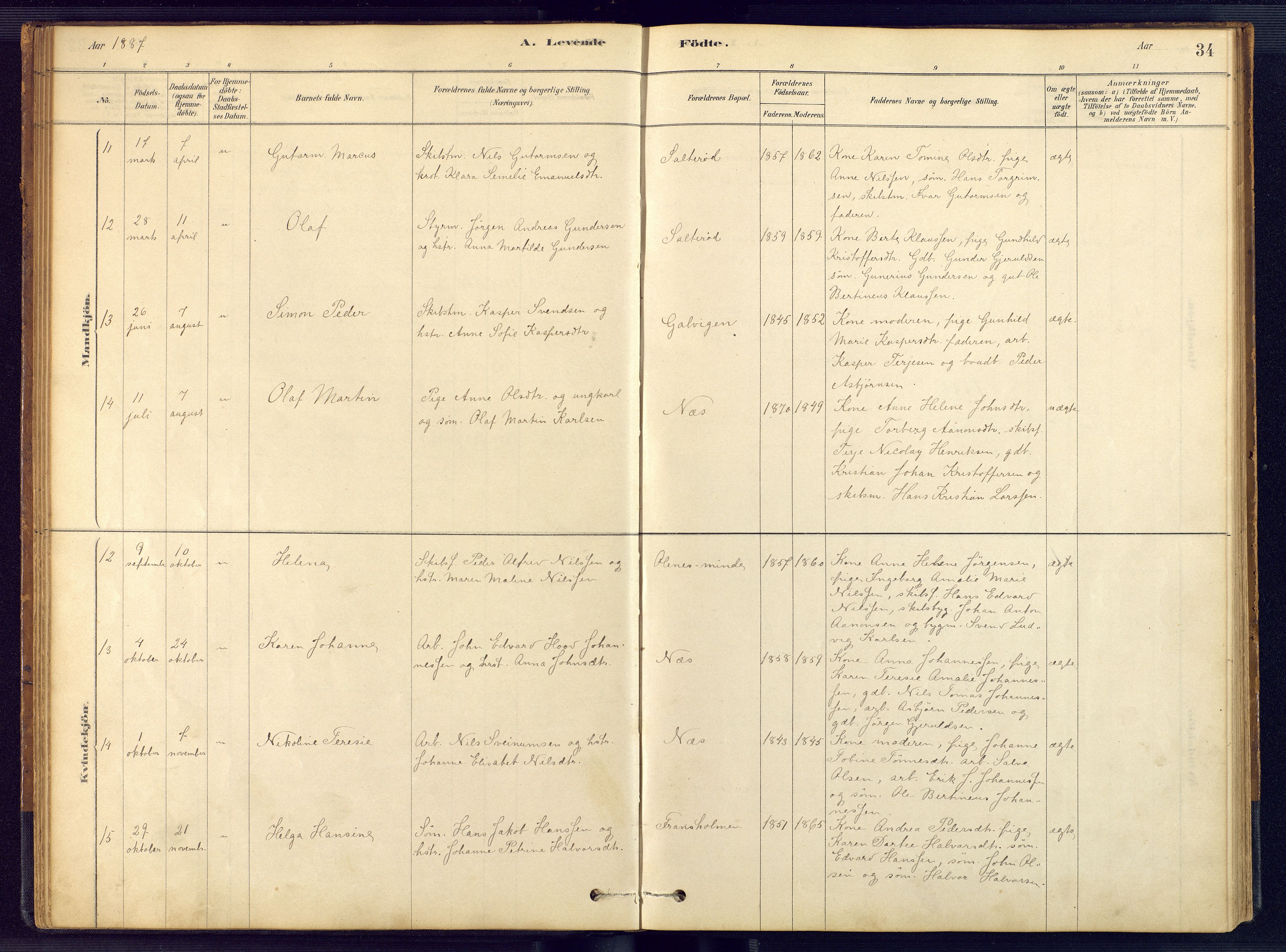 Austre Moland sokneprestkontor, SAK/1111-0001/F/Fb/Fbb/L0001: Parish register (copy) no. B 1, 1878-1904, p. 34