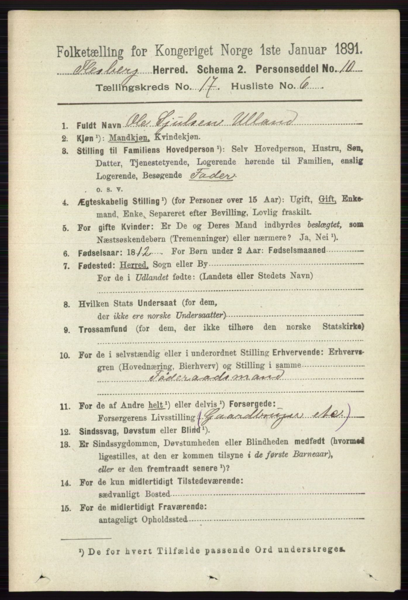 RA, 1891 census for 0631 Flesberg, 1891, p. 3022