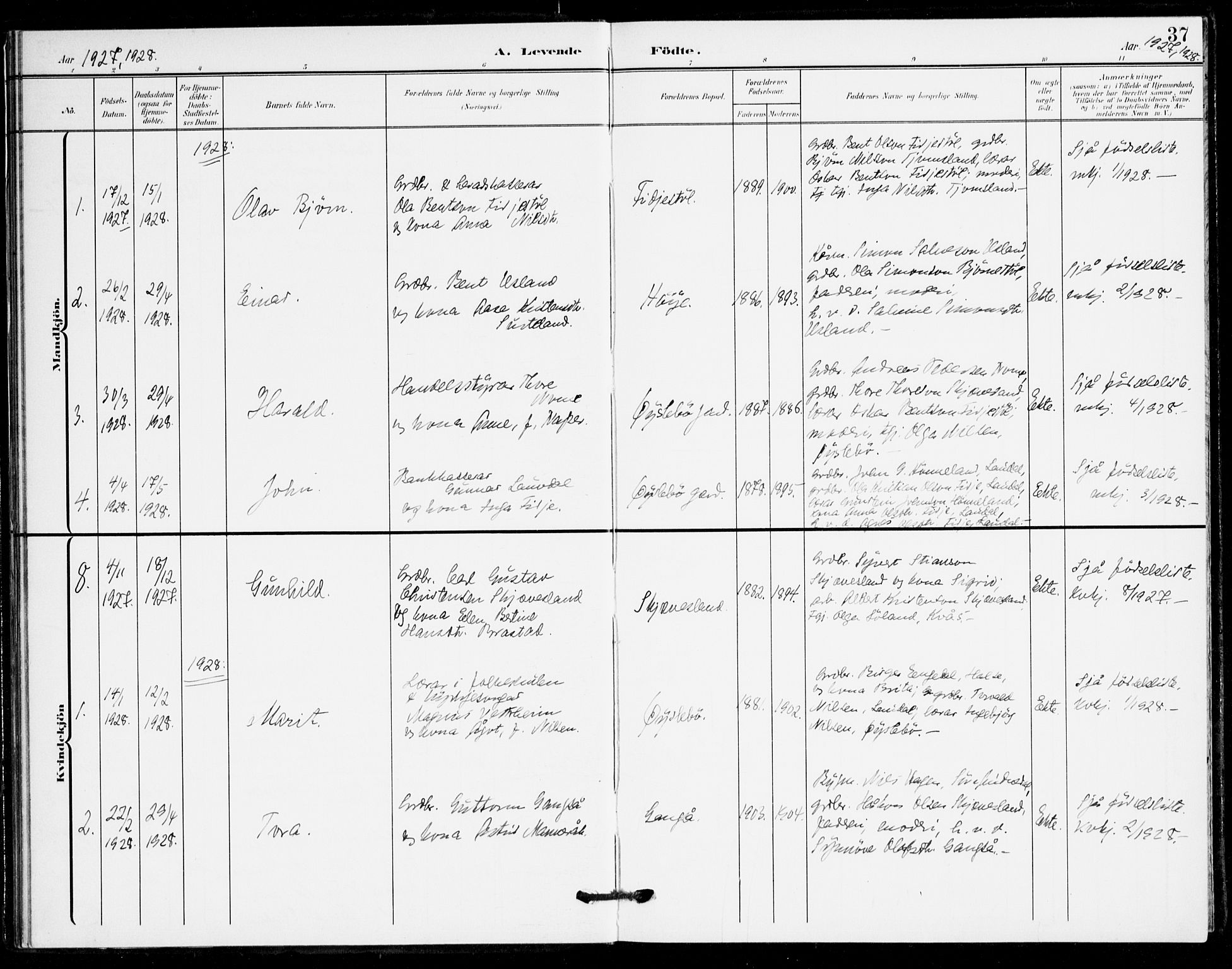 Holum sokneprestkontor, AV/SAK-1111-0022/F/Fa/Fac/L0005: Parish register (official) no. A 5, 1908-1930, p. 37