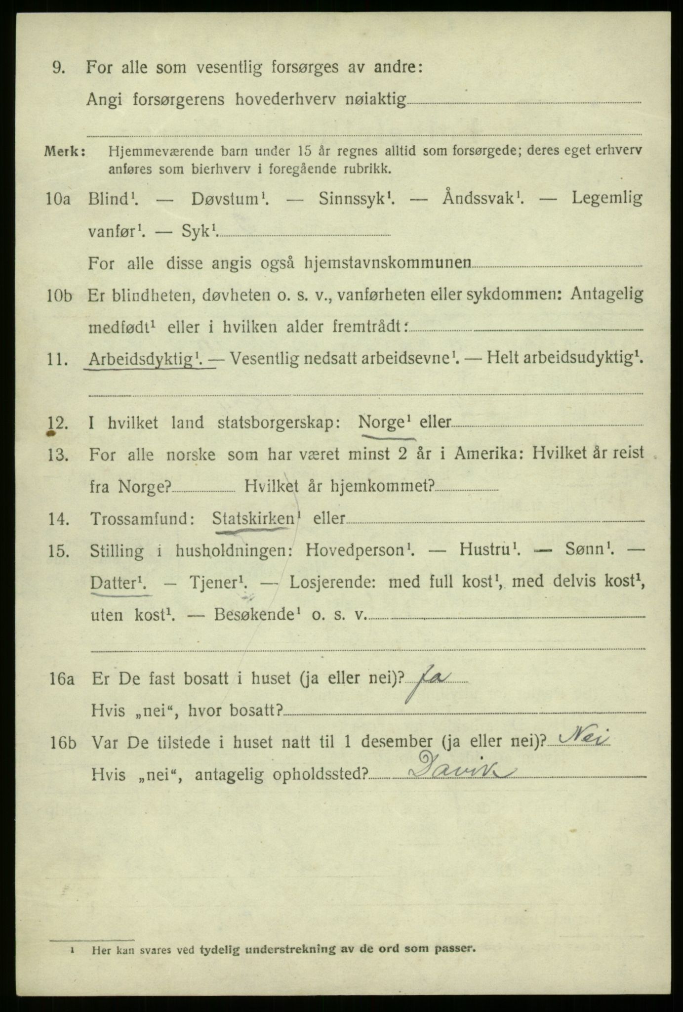 SAB, 1920 census for Selje, 1920, p. 7520