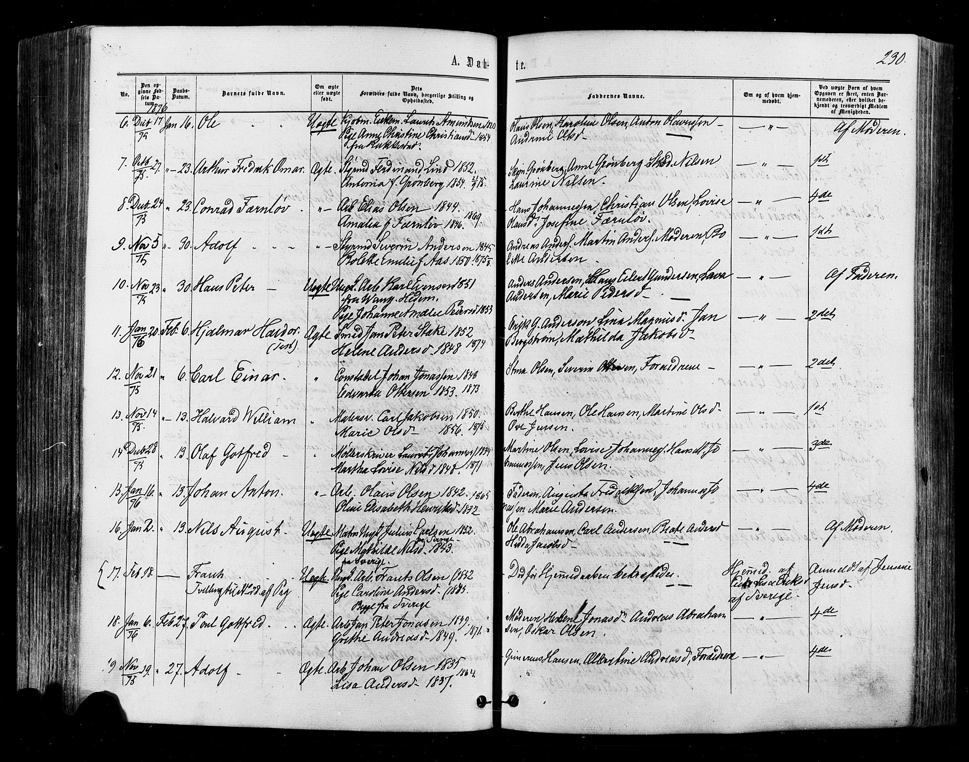 Halden prestekontor Kirkebøker, AV/SAO-A-10909/F/Fa/L0009: Parish register (official) no. I 9, 1866-1877, p. 230