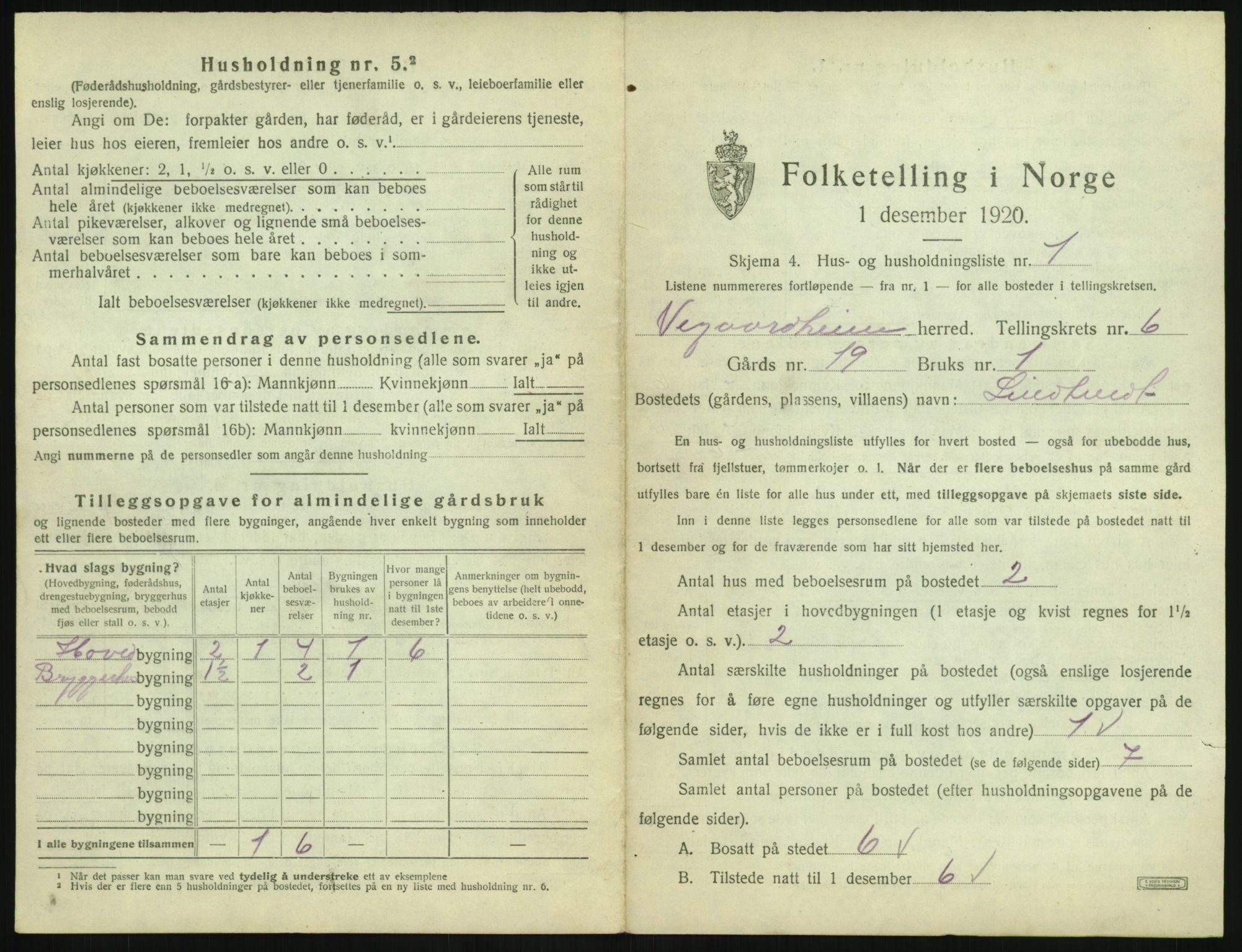 SAK, 1920 census for Vegårshei, 1920, p. 304