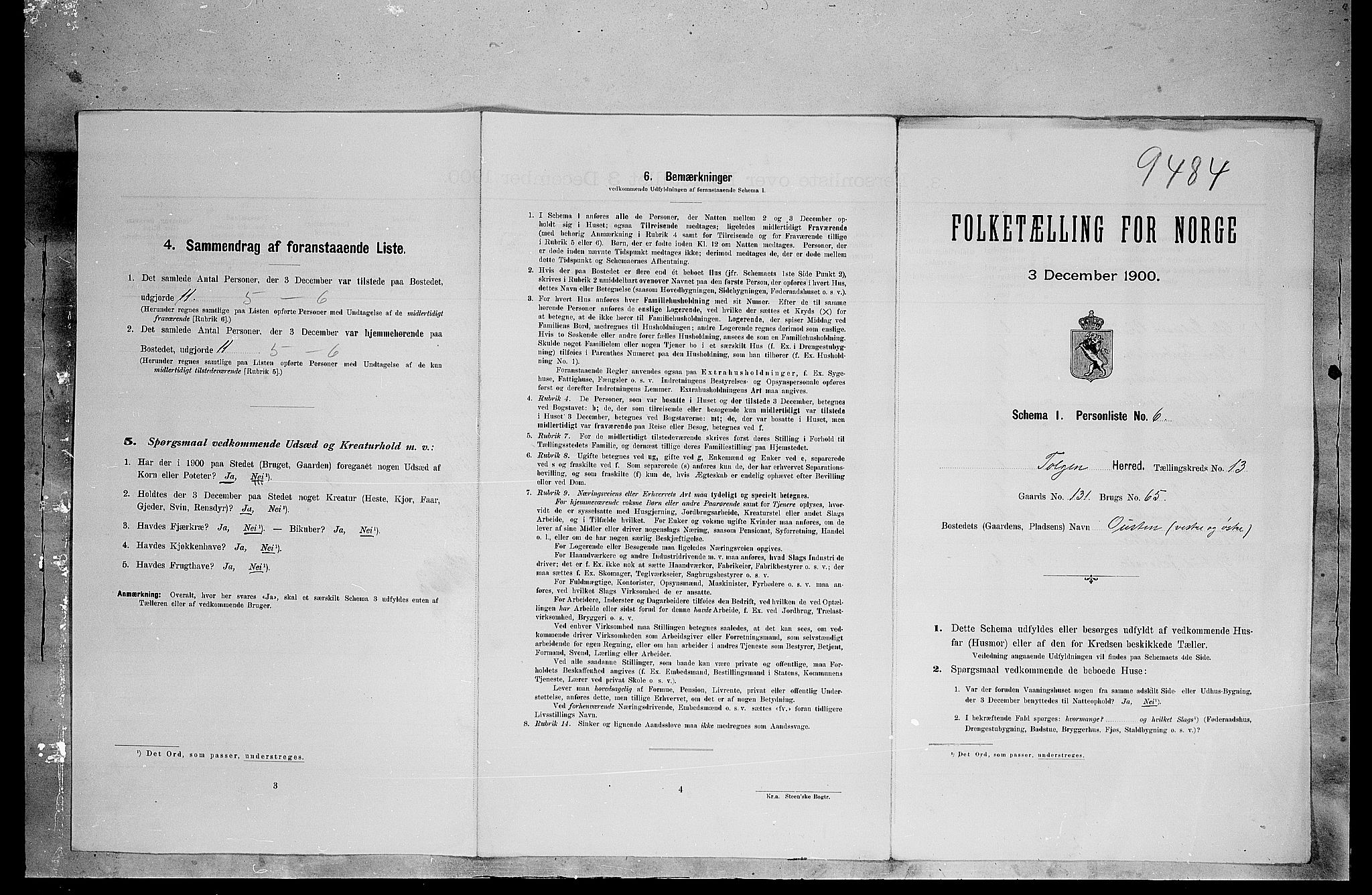 SAH, 1900 census for Tolga, 1900, p. 1203