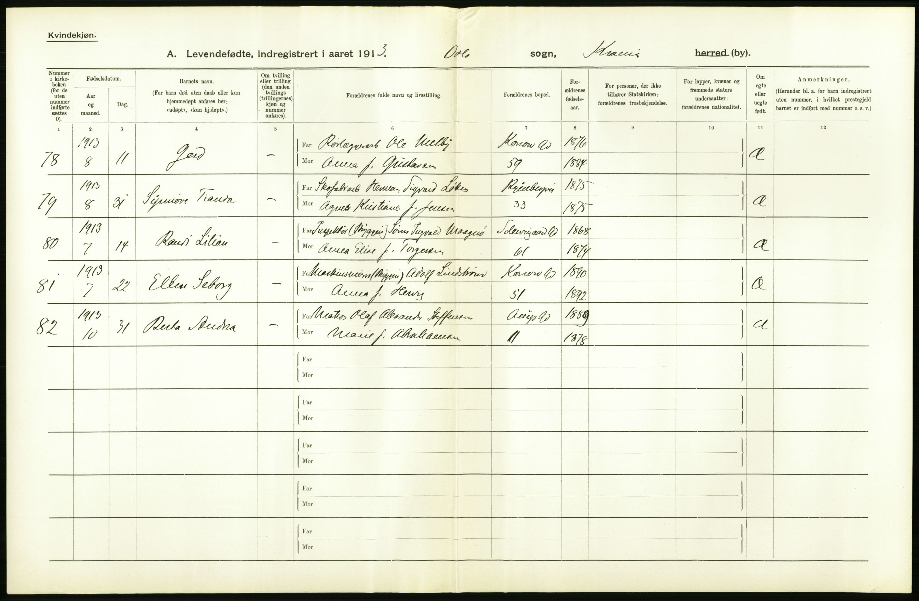 Statistisk sentralbyrå, Sosiodemografiske emner, Befolkning, AV/RA-S-2228/D/Df/Dfb/Dfbc/L0007: Kristiania: Levendefødte menn og kvinner., 1913, p. 820