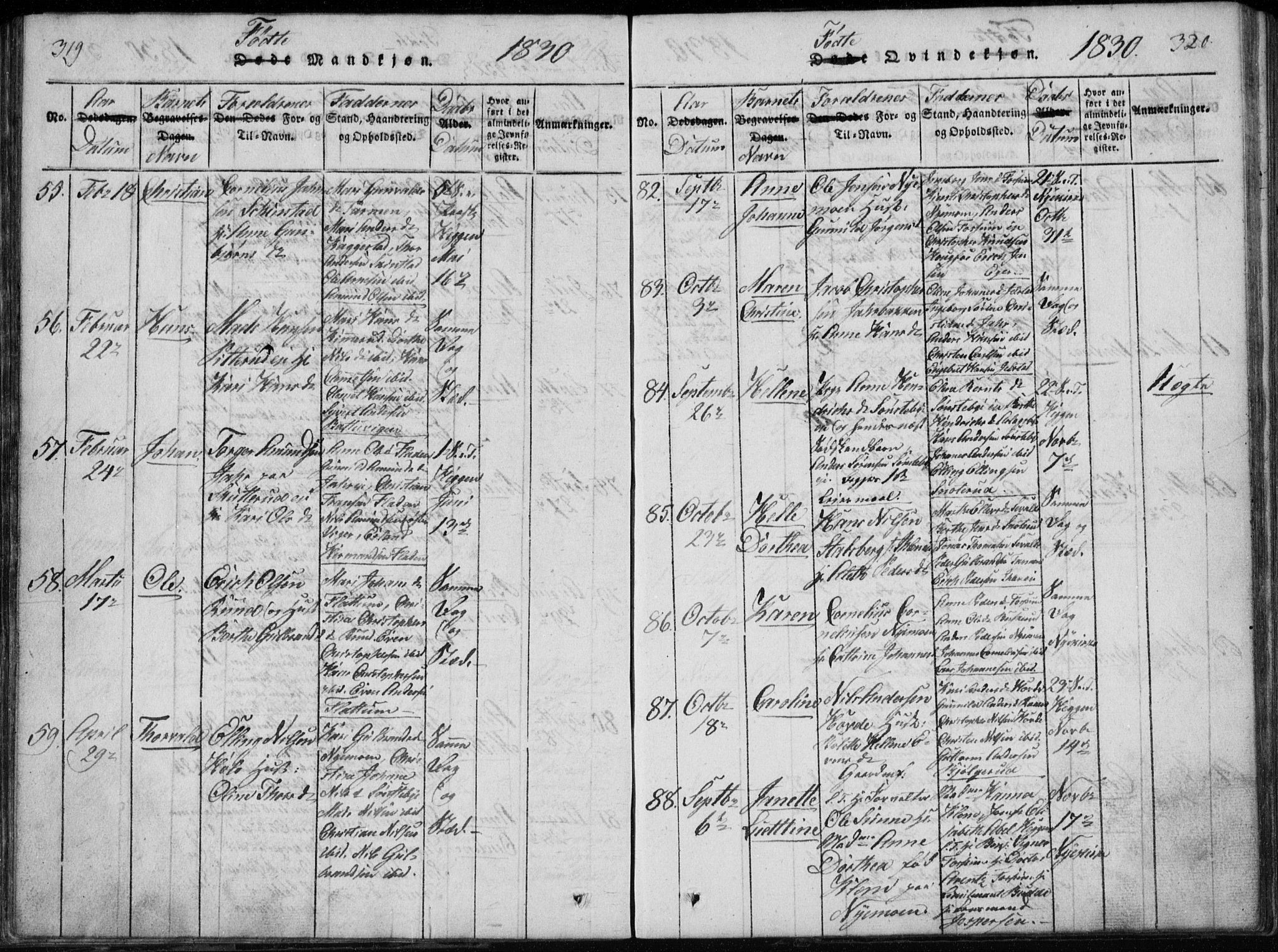 Modum kirkebøker, AV/SAKO-A-234/G/Ga/L0002: Parish register (copy) no. I 2, 1824-1832, p. 319-320