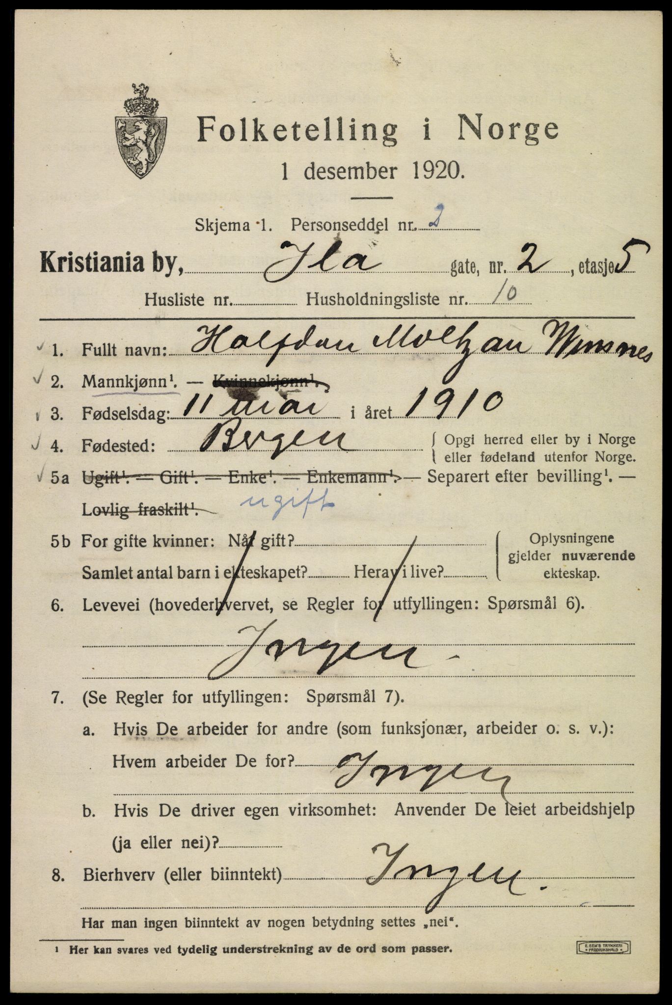 SAO, 1920 census for Kristiania, 1920, p. 307495