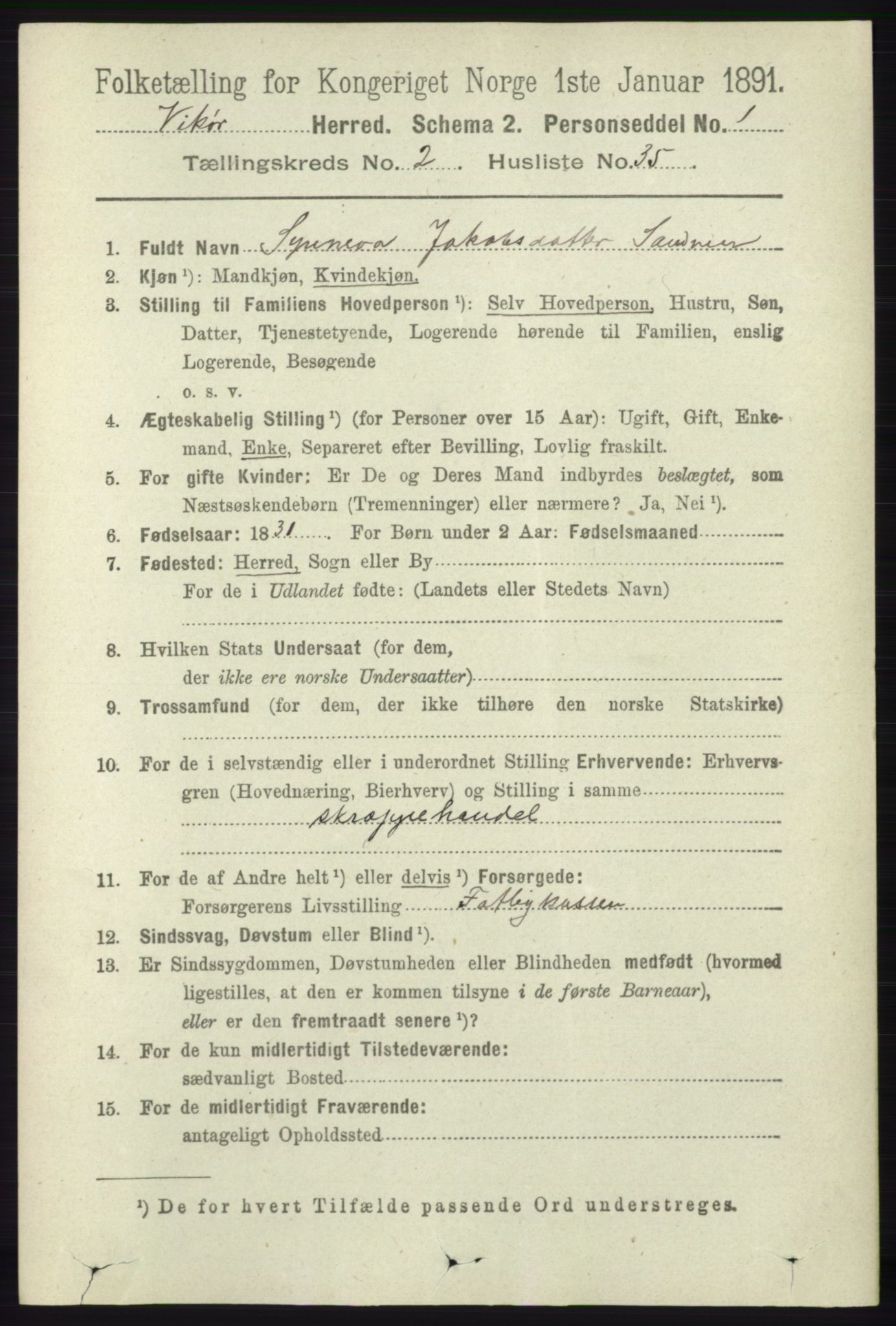 RA, 1891 census for 1238 Vikør, 1891, p. 689