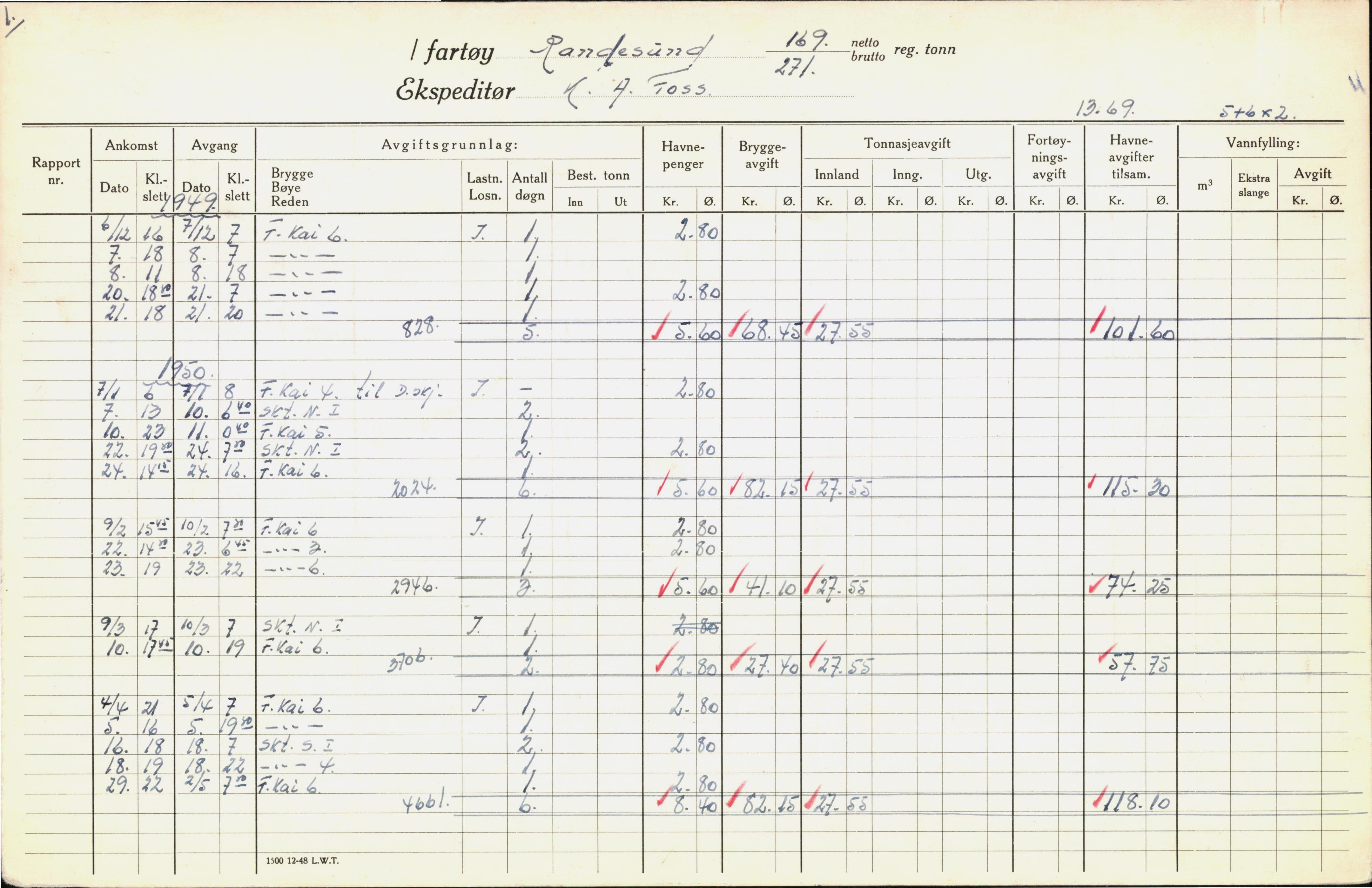 Bergen kommune. Havnekontor/havnefogd, BBA/A-0742/H/Ha/Hac/L0045: Skipsregister Randesund-Risan, 1941-1975