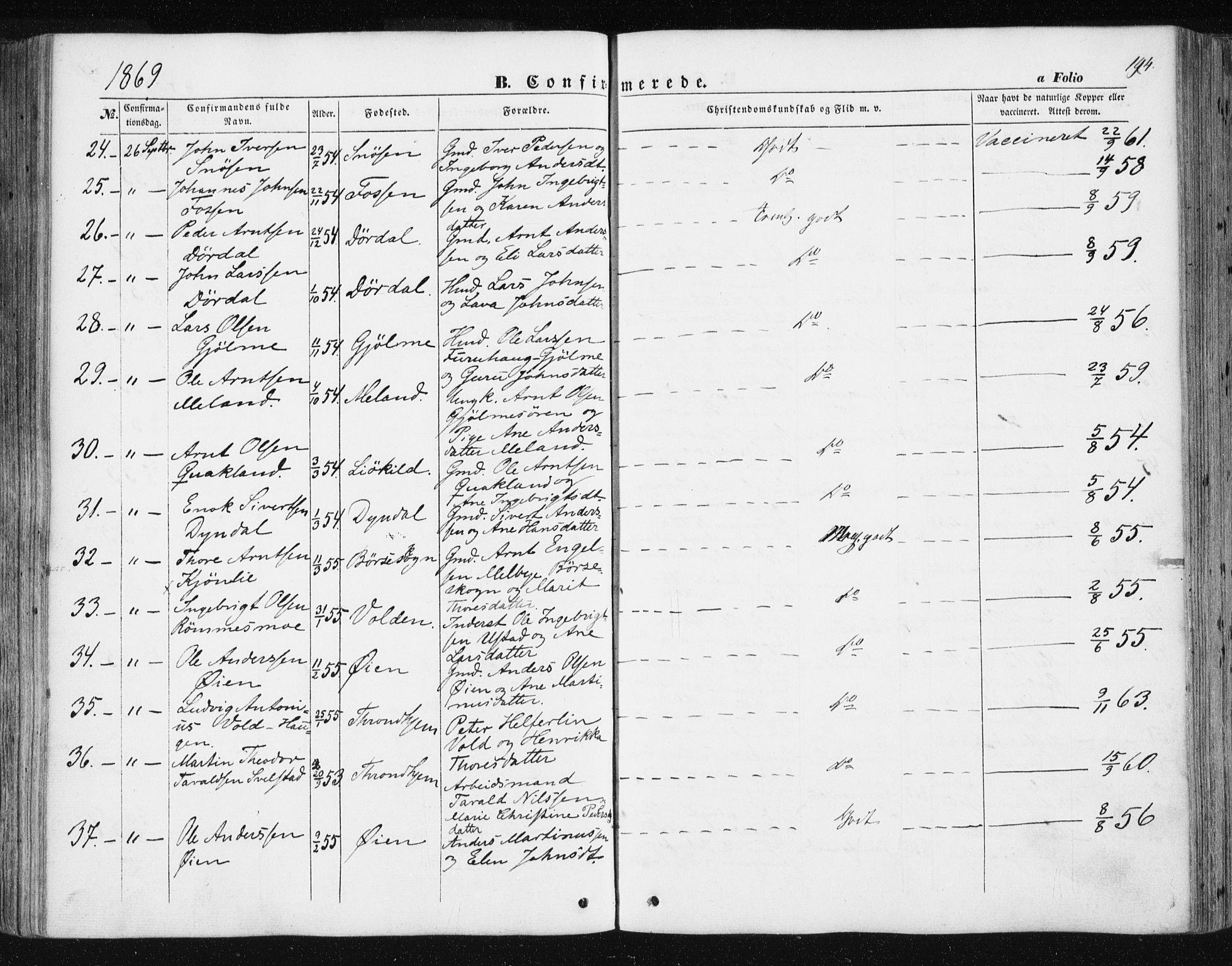 Ministerialprotokoller, klokkerbøker og fødselsregistre - Sør-Trøndelag, AV/SAT-A-1456/668/L0806: Parish register (official) no. 668A06, 1854-1869, p. 194