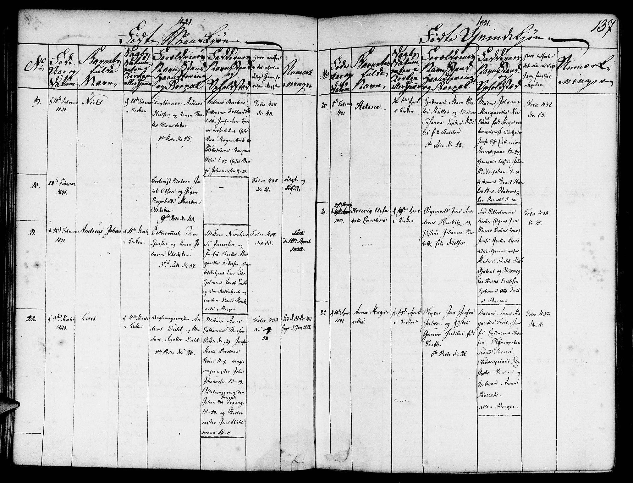 Nykirken Sokneprestembete, AV/SAB-A-77101/H/Haa/L0011: Parish register (official) no. A 11, 1816-1821, p. 137