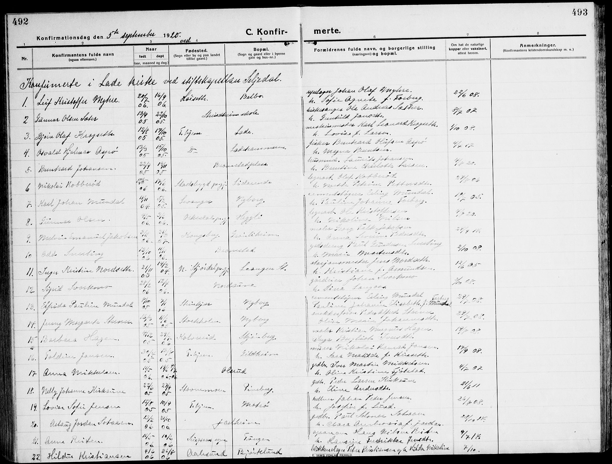 Ministerialprotokoller, klokkerbøker og fødselsregistre - Sør-Trøndelag, AV/SAT-A-1456/607/L0321: Parish register (official) no. 607A05, 1916-1935, p. 492-493
