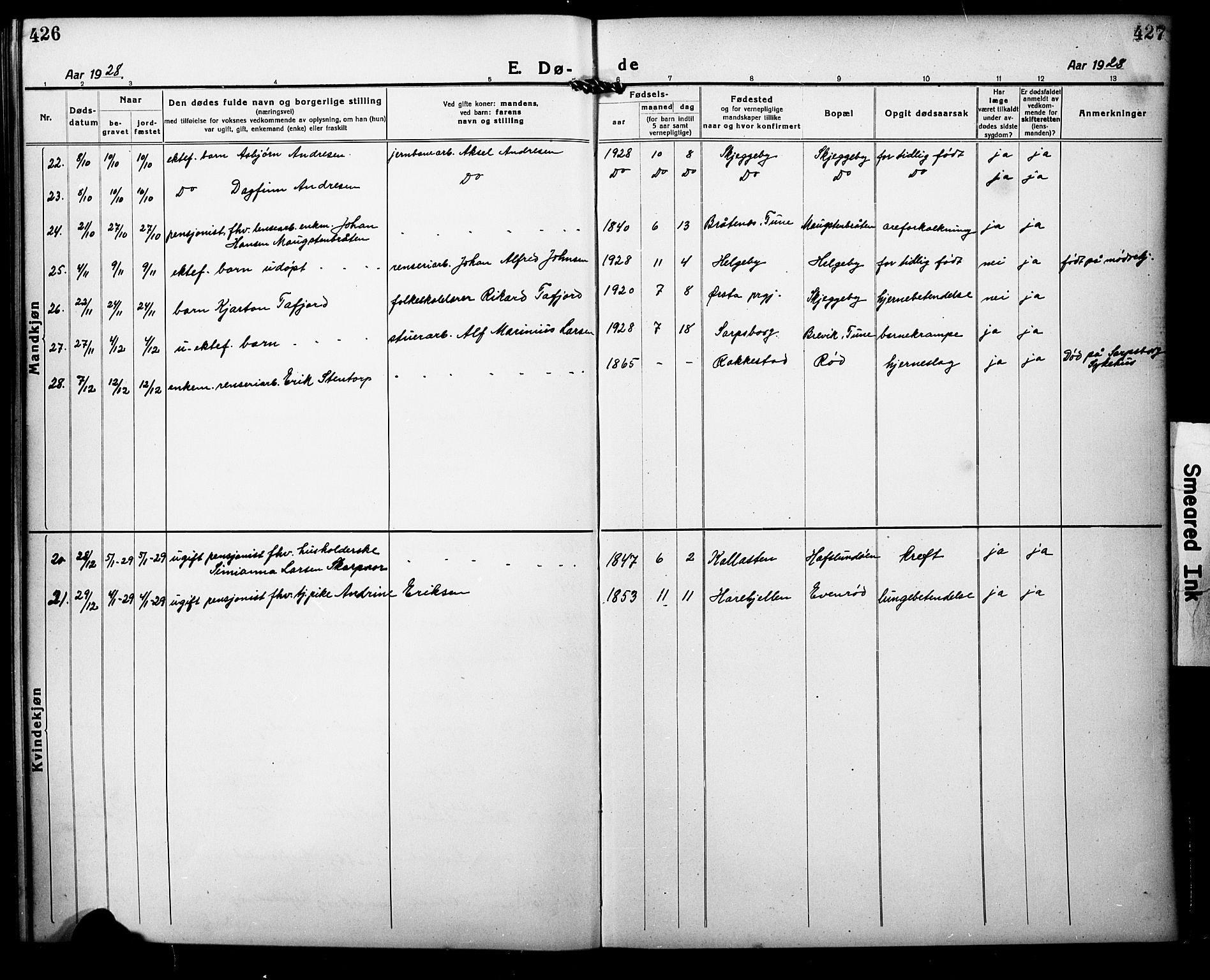 Tune prestekontor Kirkebøker, AV/SAO-A-2007/G/Ga/L0004: Parish register (copy) no. I 4, 1919-1928, p. 426-427