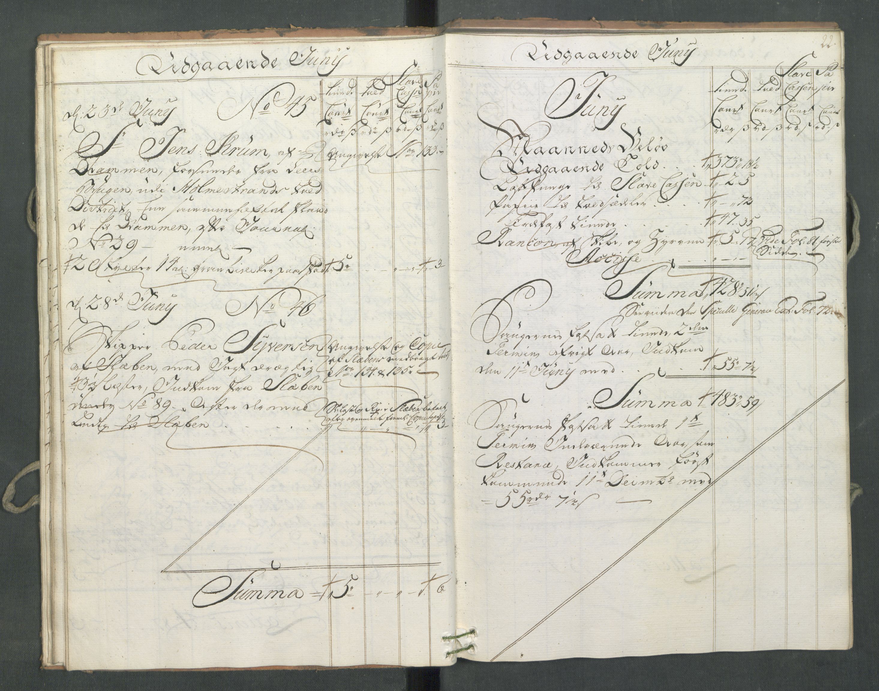 Generaltollkammeret, tollregnskaper, RA/EA-5490/R09/L0034/0001: Tollregnskaper Holmestrand / Utgående hovedtollbok, 1762, p. 21b-22a