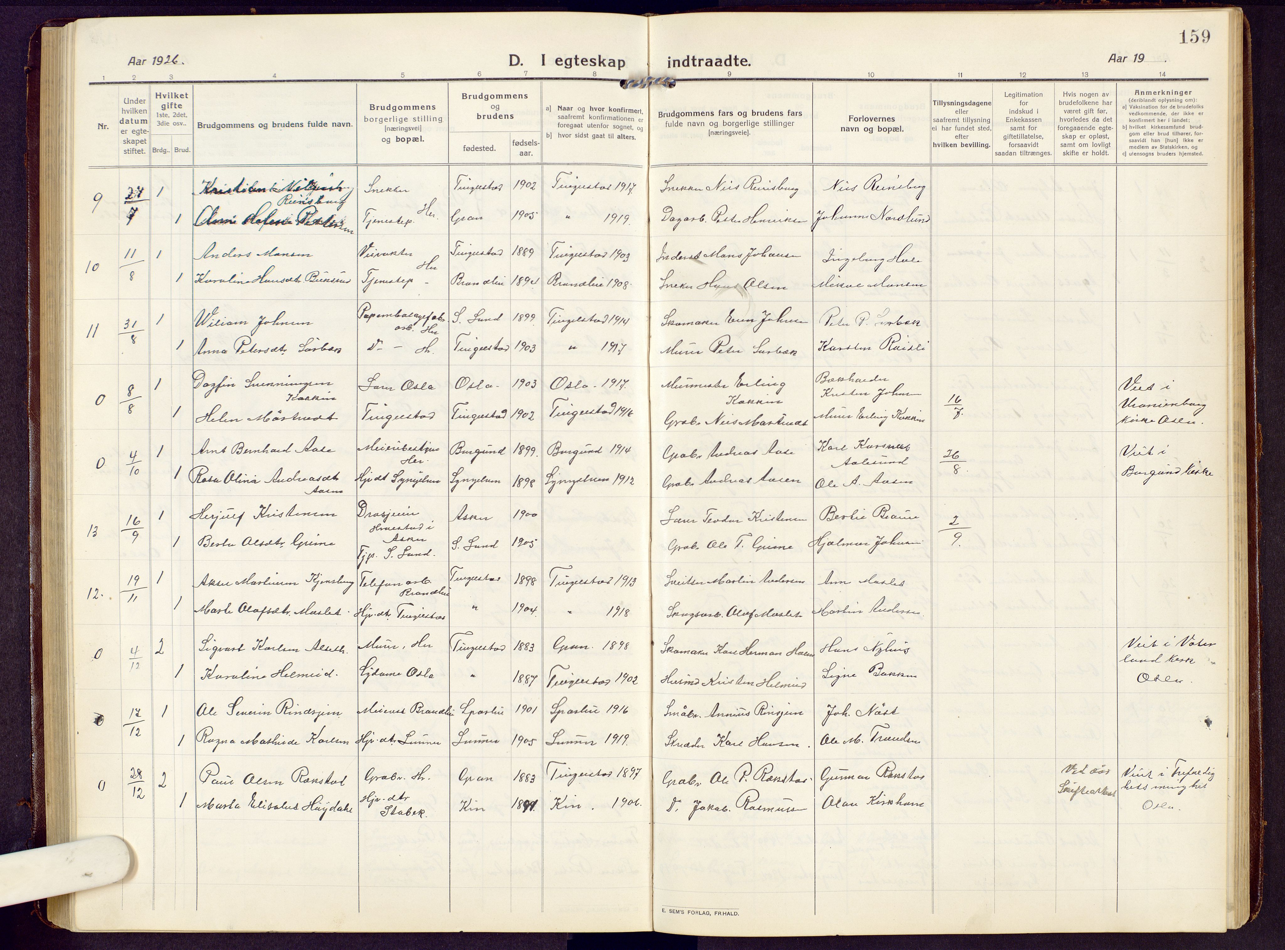 Brandbu prestekontor, SAH/PREST-114/H/Ha/Hab/L0010: Parish register (copy) no. 10, 1916-1930, p. 159