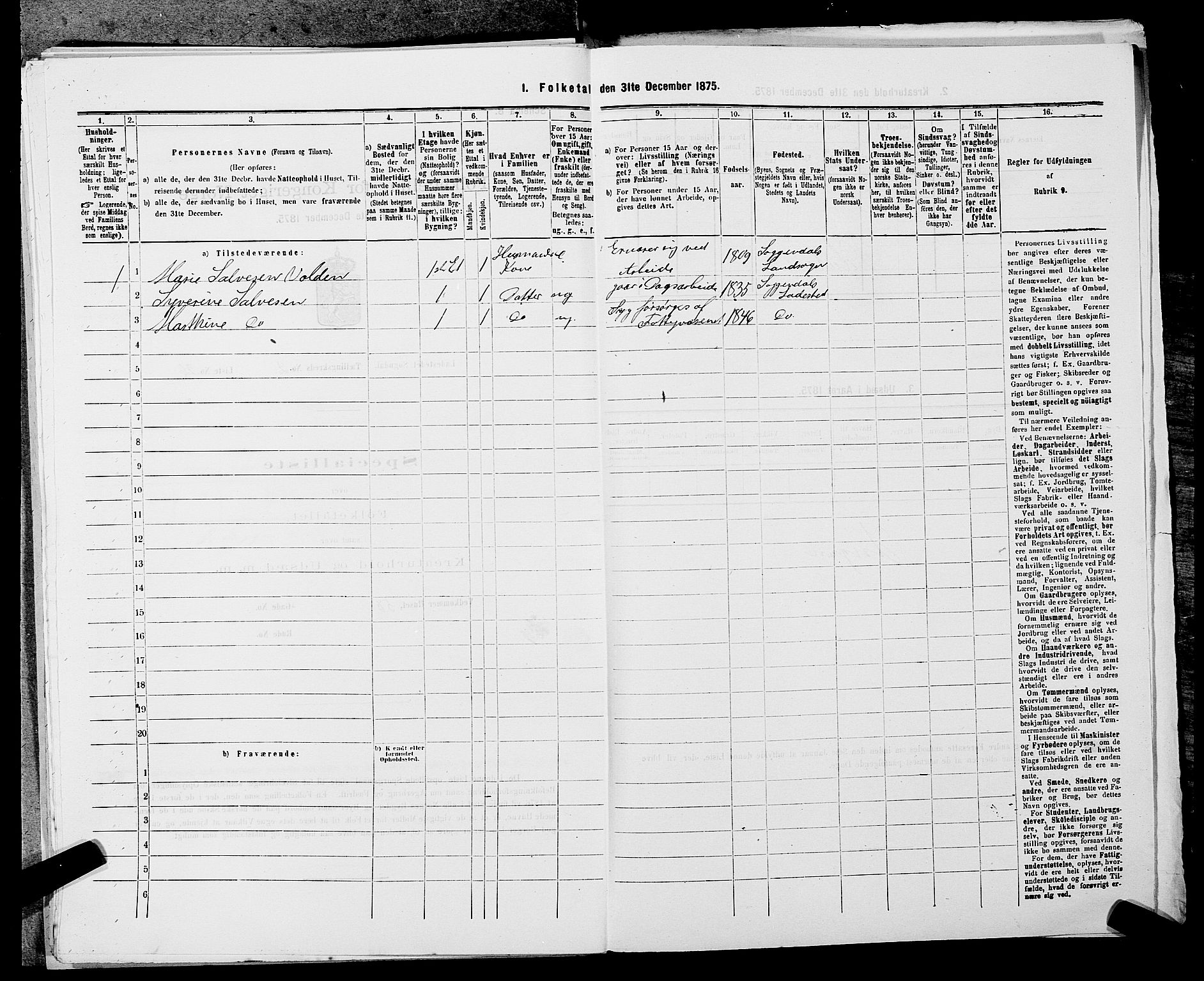 SAST, 1875 census for 1107B Sokndal/Sokndal, 1875, p. 185