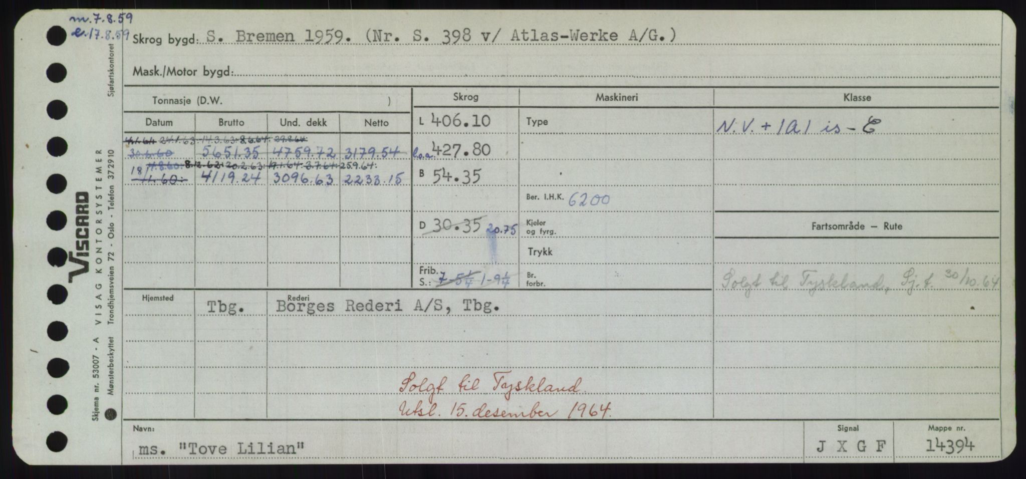 Sjøfartsdirektoratet med forløpere, Skipsmålingen, RA/S-1627/H/Hd/L0039: Fartøy, Ti-Tø, p. 455