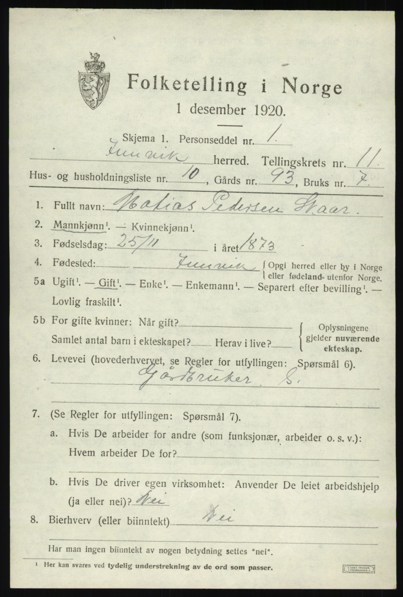 SAB, 1920 census for Innvik, 1920, p. 4631