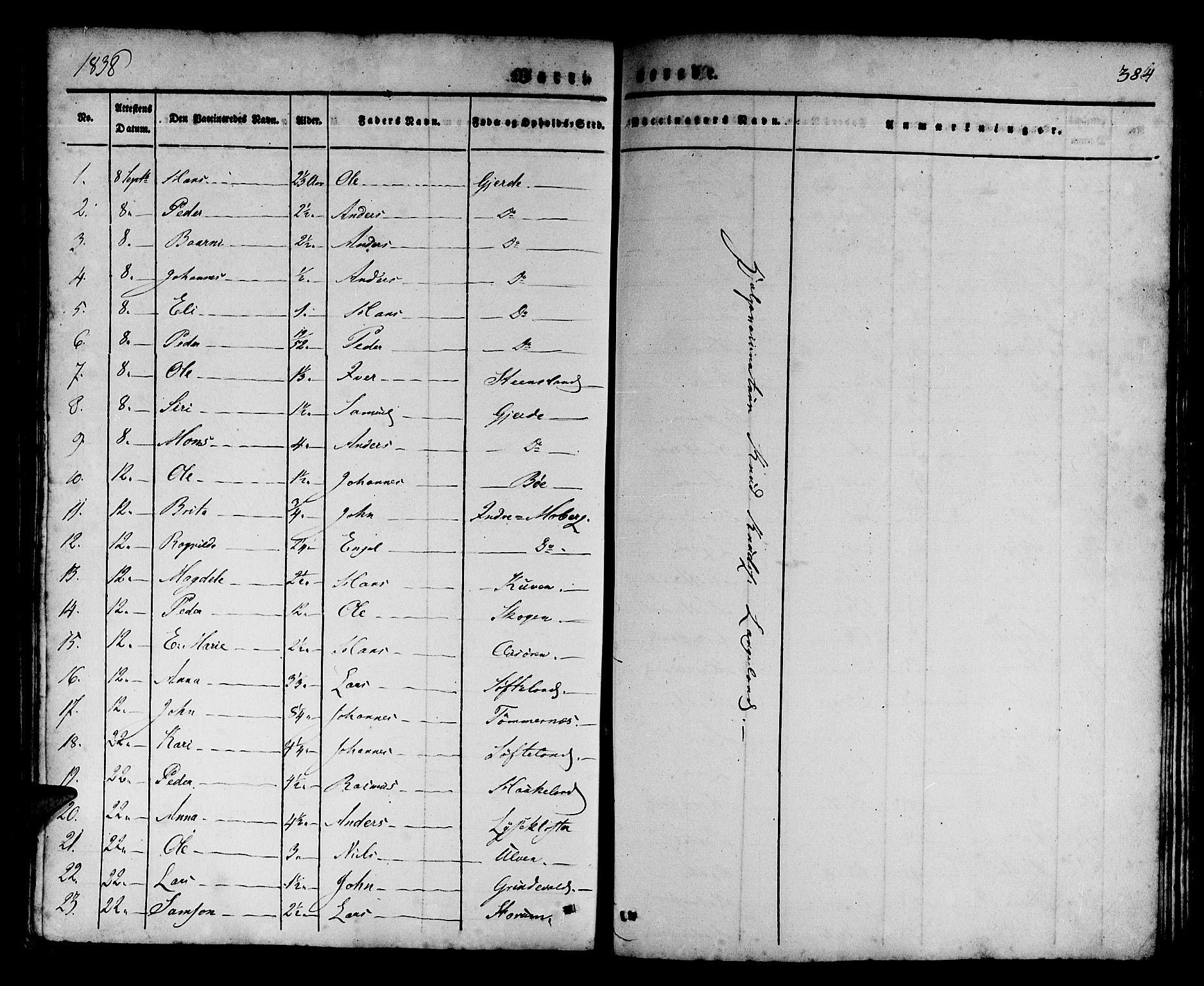 Os sokneprestembete, SAB/A-99929: Parish register (official) no. A 14, 1826-1839, p. 384