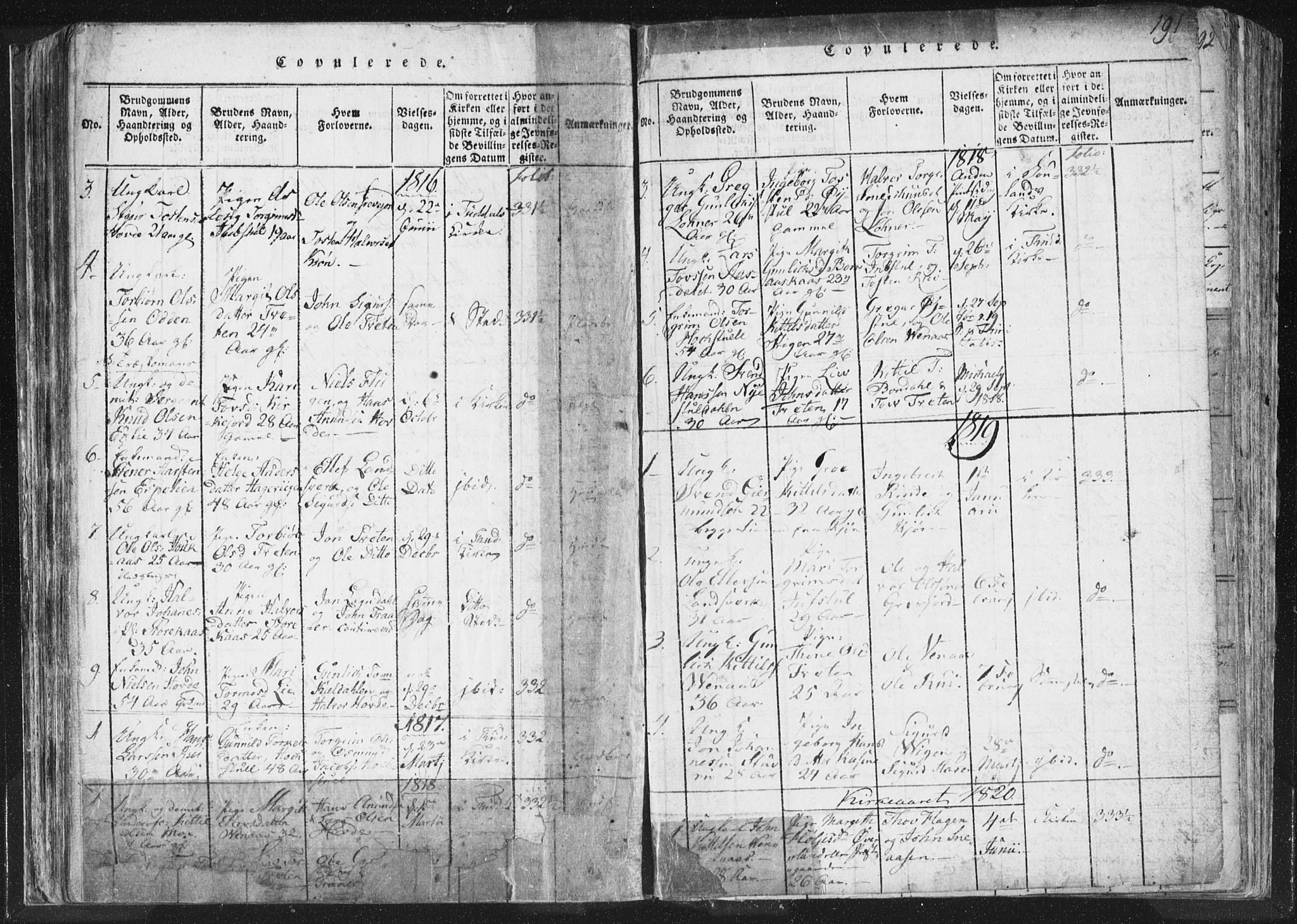Hjartdal kirkebøker, SAKO/A-270/F/Fc/L0001: Parish register (official) no. III 1, 1815-1843, p. 191