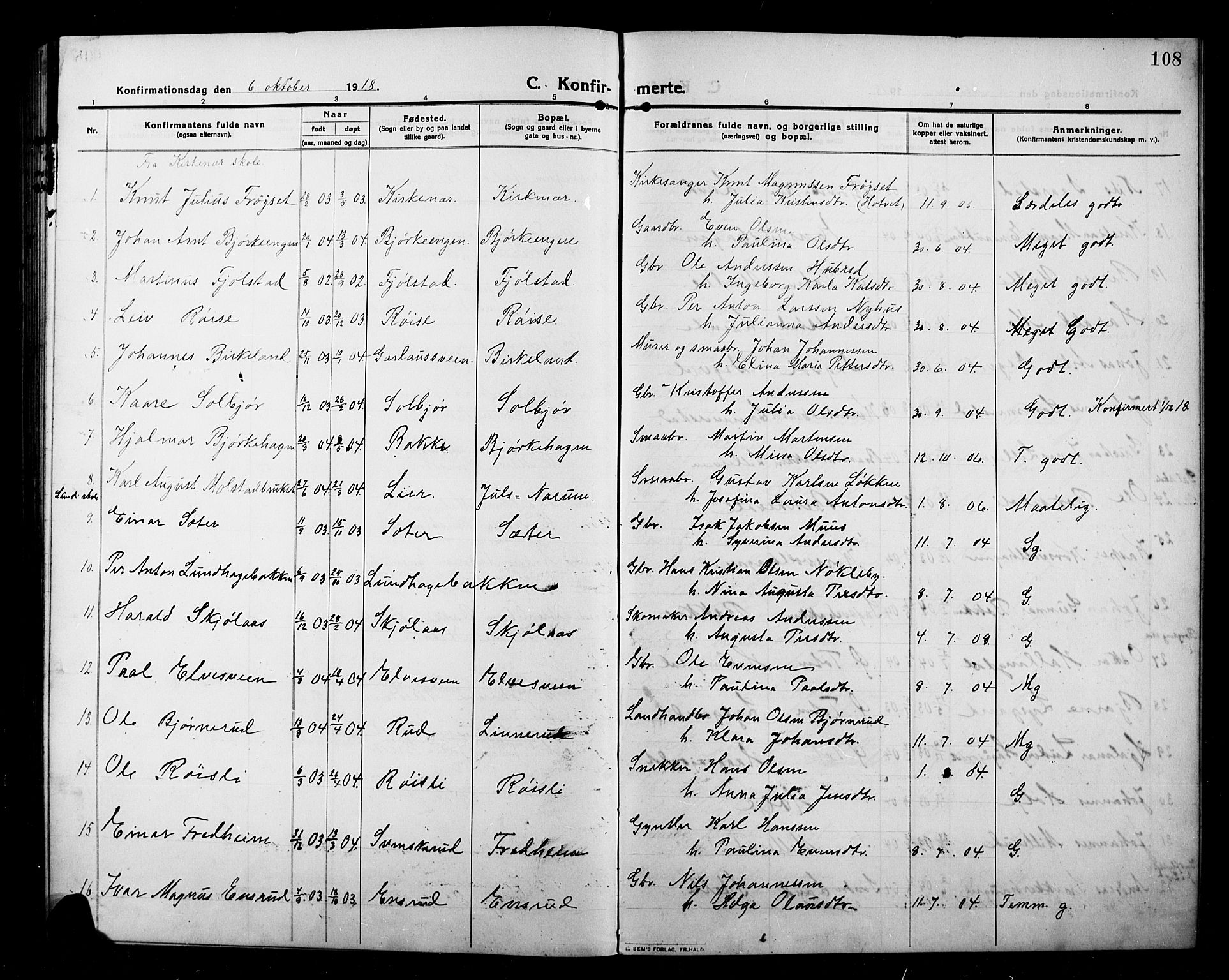 Kolbu prestekontor, AV/SAH-PREST-110/H/Ha/Hab/L0001: Parish register (copy) no. 1, 1912-1925, p. 108