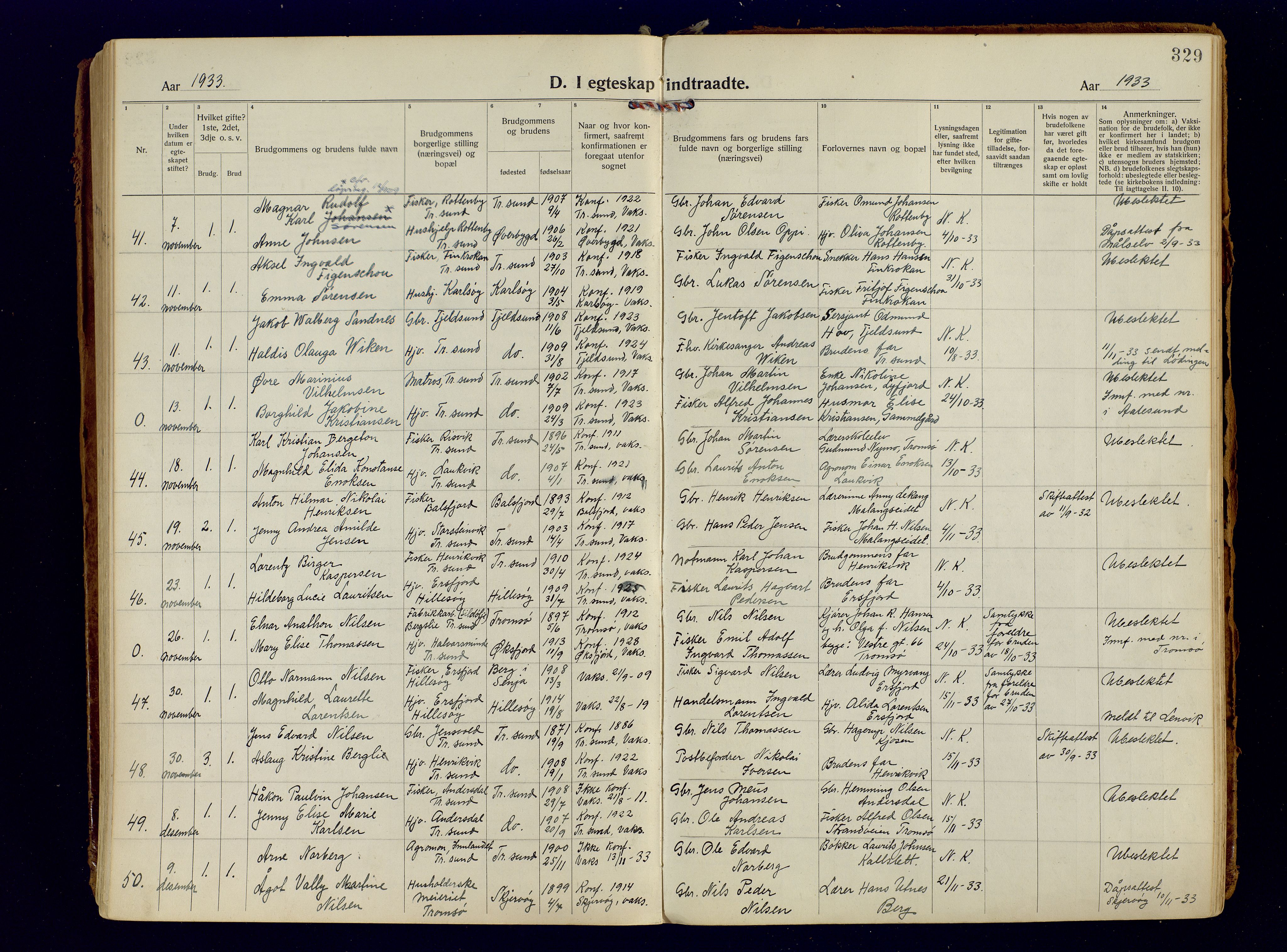 Tromsøysund sokneprestkontor, AV/SATØ-S-1304/G/Ga/L0009kirke: Parish register (official) no. 9, 1922-1934, p. 329