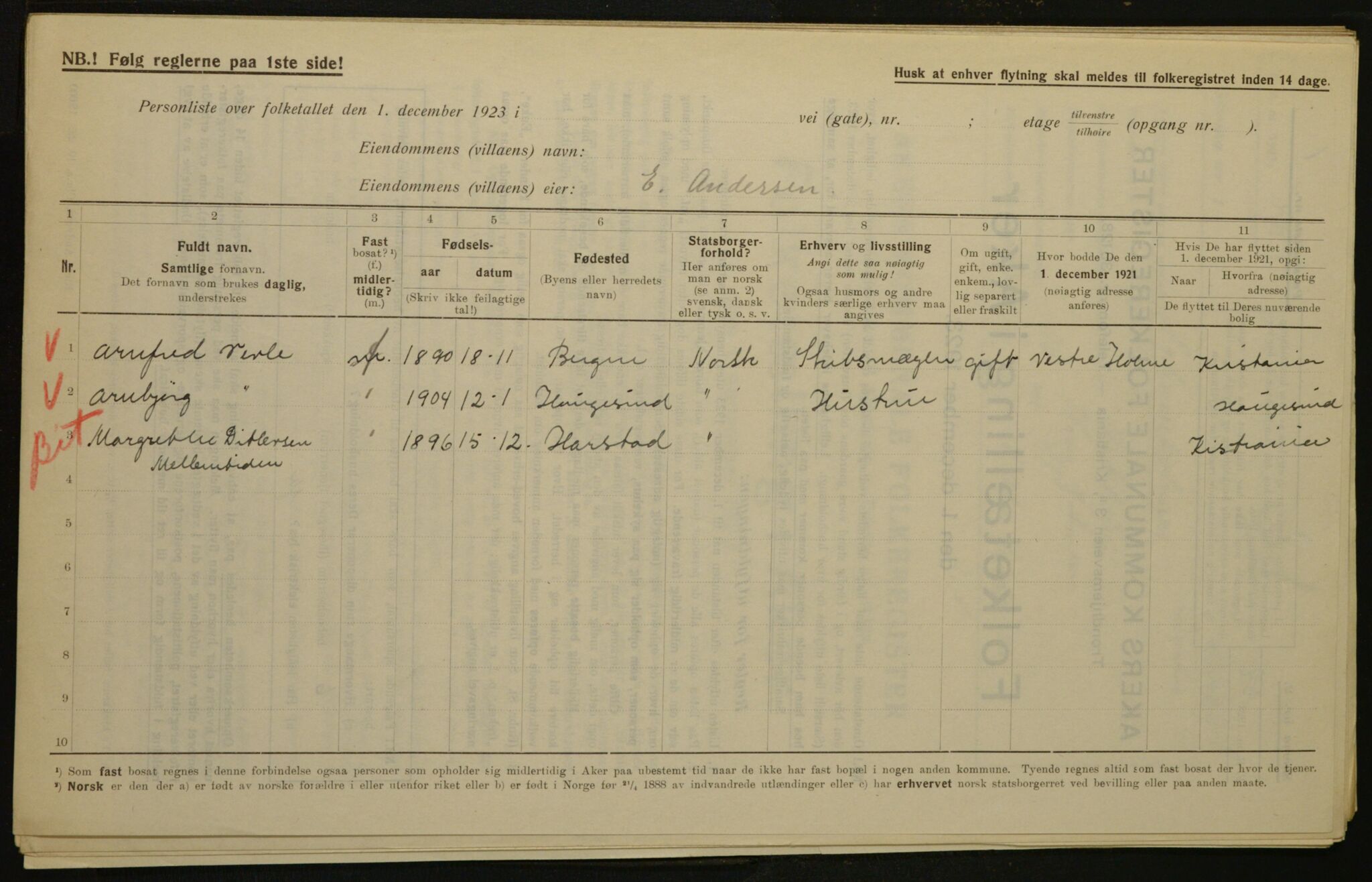 , Municipal Census 1923 for Aker, 1923, p. 2692