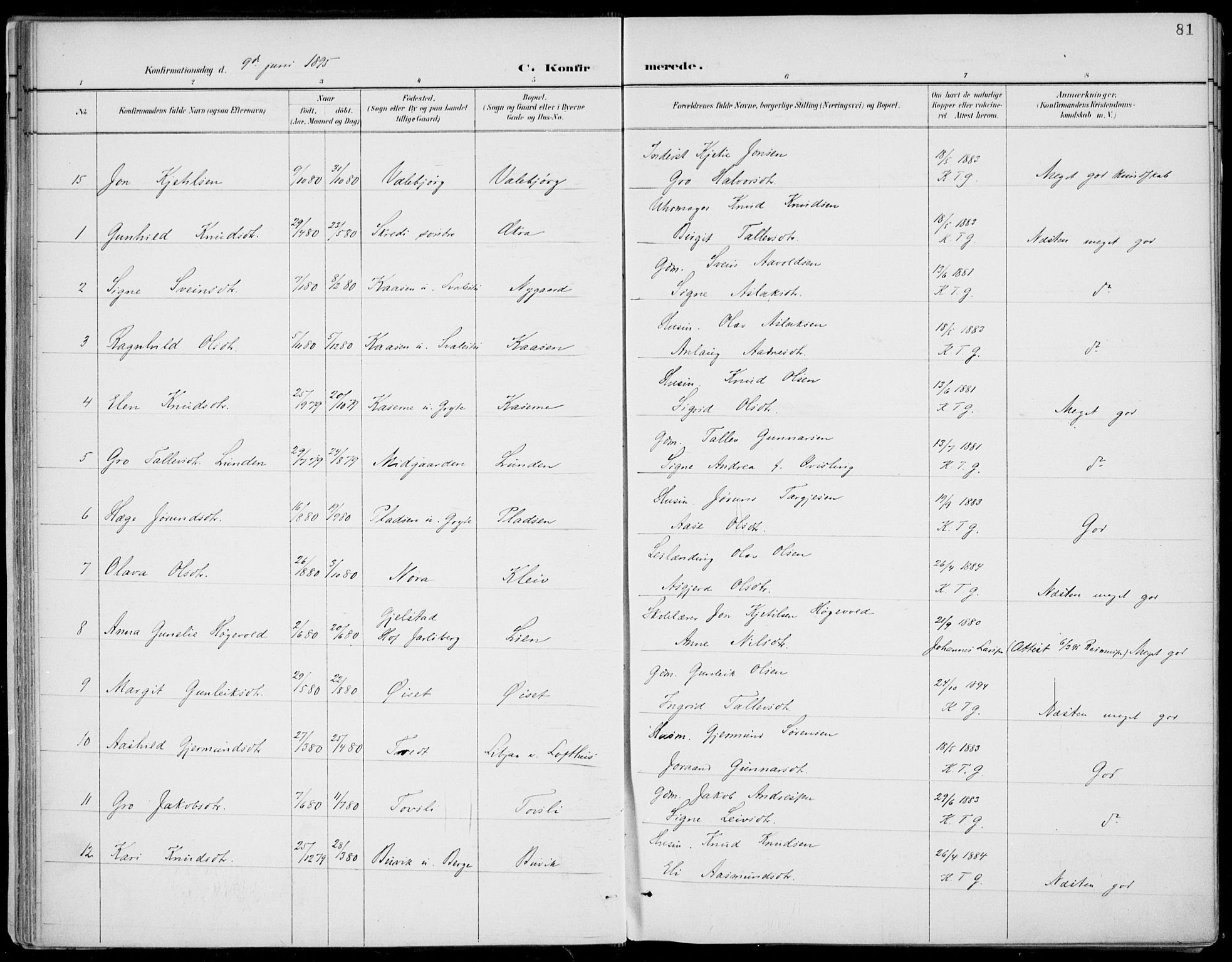 Fyresdal kirkebøker, SAKO/A-263/F/Fa/L0007: Parish register (official) no. I 7, 1887-1914, p. 81