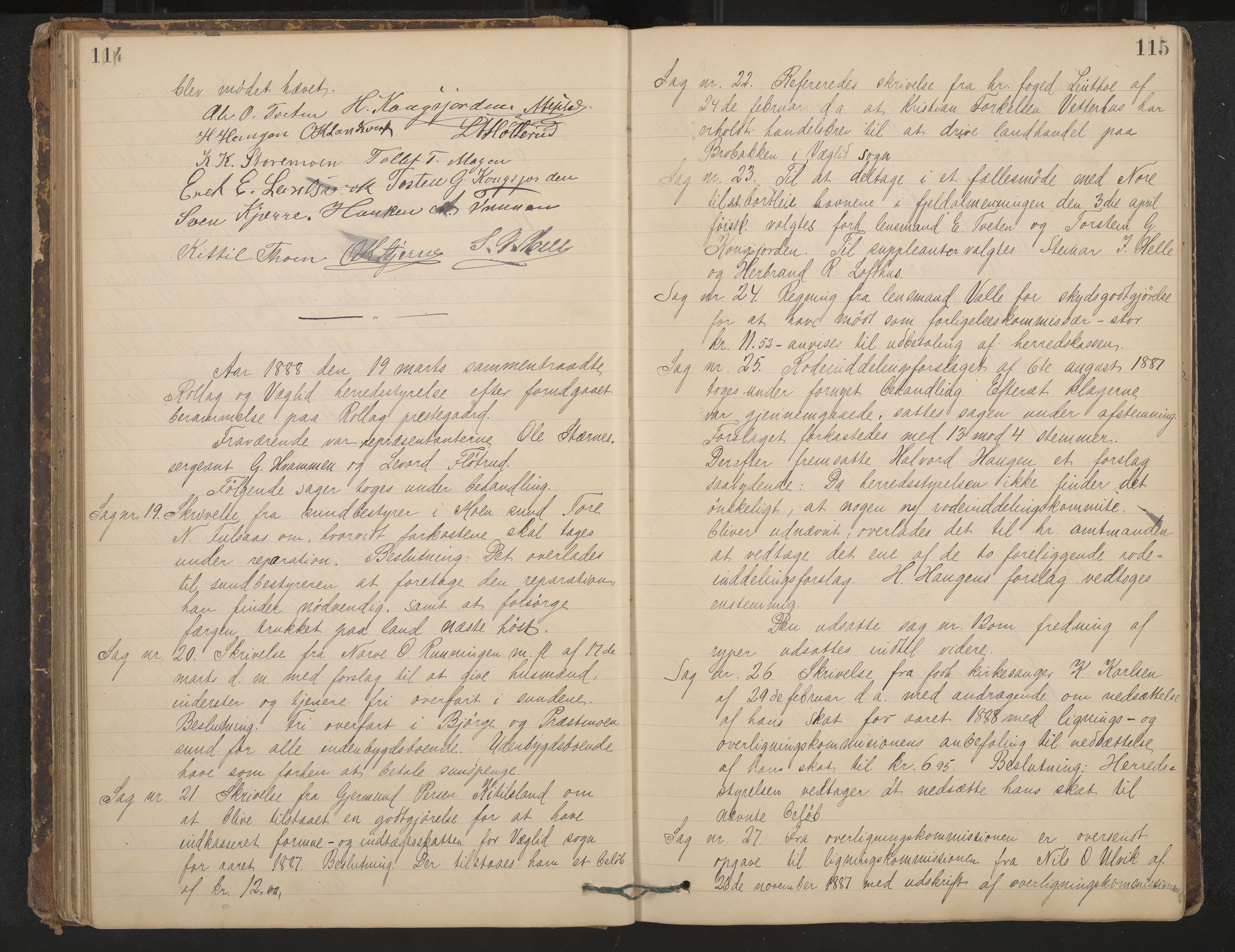 Rollag formannskap og sentraladministrasjon, IKAK/0632021-2/A/Aa/L0003: Møtebok, 1884-1897, p. 114-115