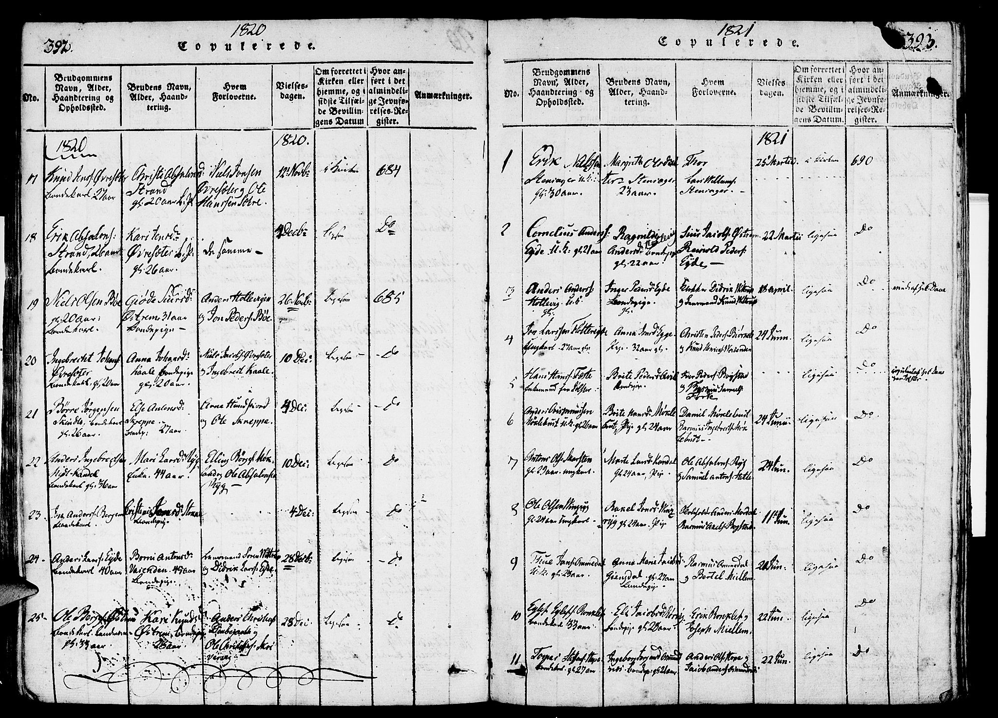 Gloppen sokneprestembete, AV/SAB-A-80101/H/Haa/Haaa/L0006: Parish register (official) no. A 6, 1816-1826, p. 392-393