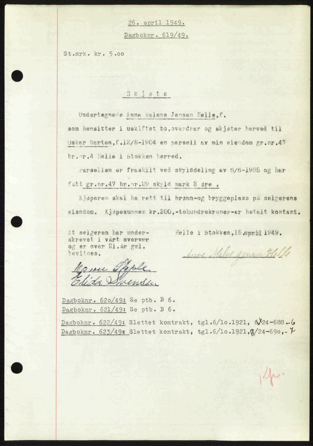 Nedenes sorenskriveri, AV/SAK-1221-0006/G/Gb/Gba/L0060: Mortgage book no. A12, 1948-1949, Diary no: : 619/1949