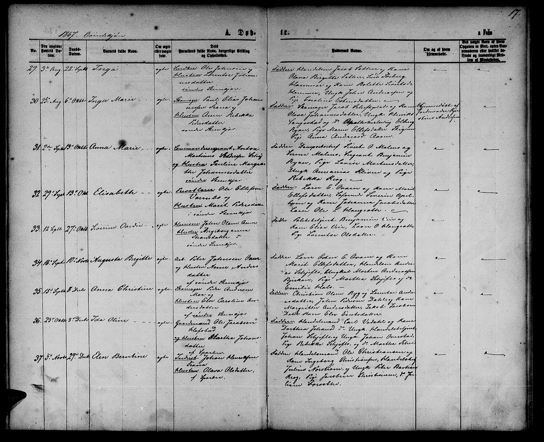 Ministerialprotokoller, klokkerbøker og fødselsregistre - Nord-Trøndelag, SAT/A-1458/739/L0373: Parish register (copy) no. 739C01, 1865-1882, p. 17