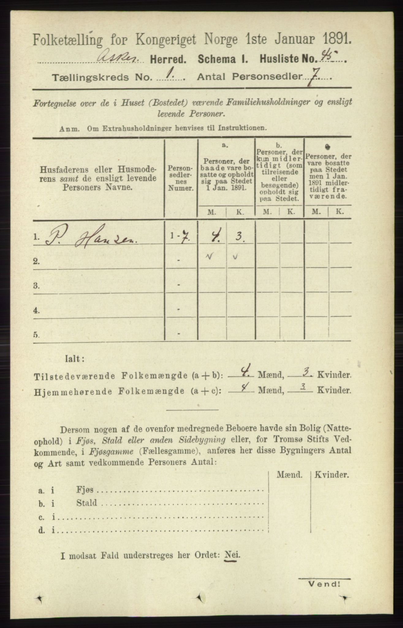 RA, 1891 census for 0220 Asker, 1891, p. 71