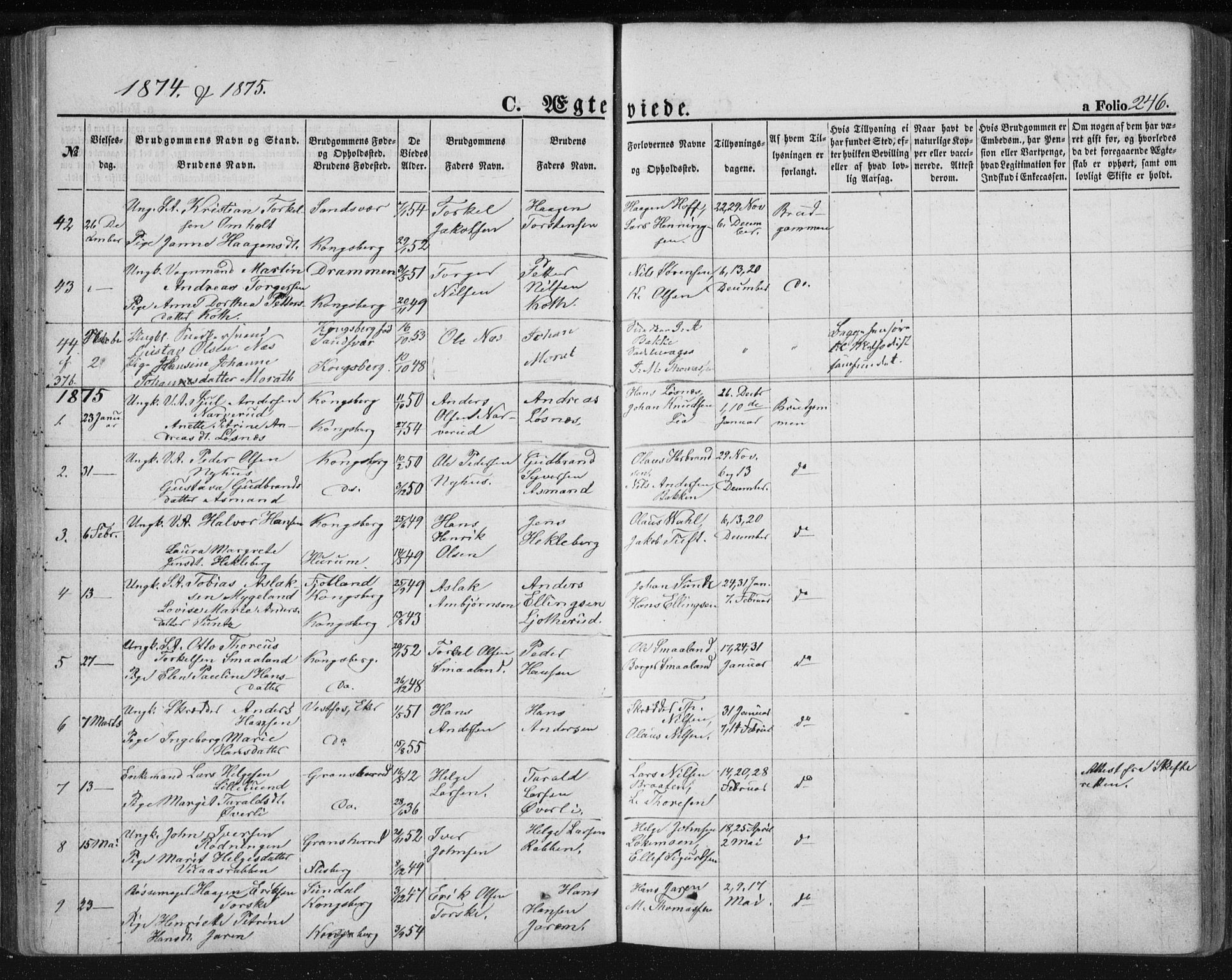 Kongsberg kirkebøker, AV/SAKO-A-22/F/Fa/L0010: Parish register (official) no. I 10, 1859-1875, p. 246