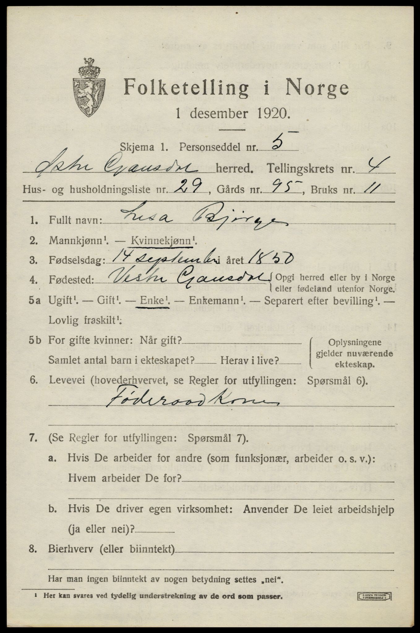 SAH, 1920 census for Østre Gausdal, 1920, p. 2686