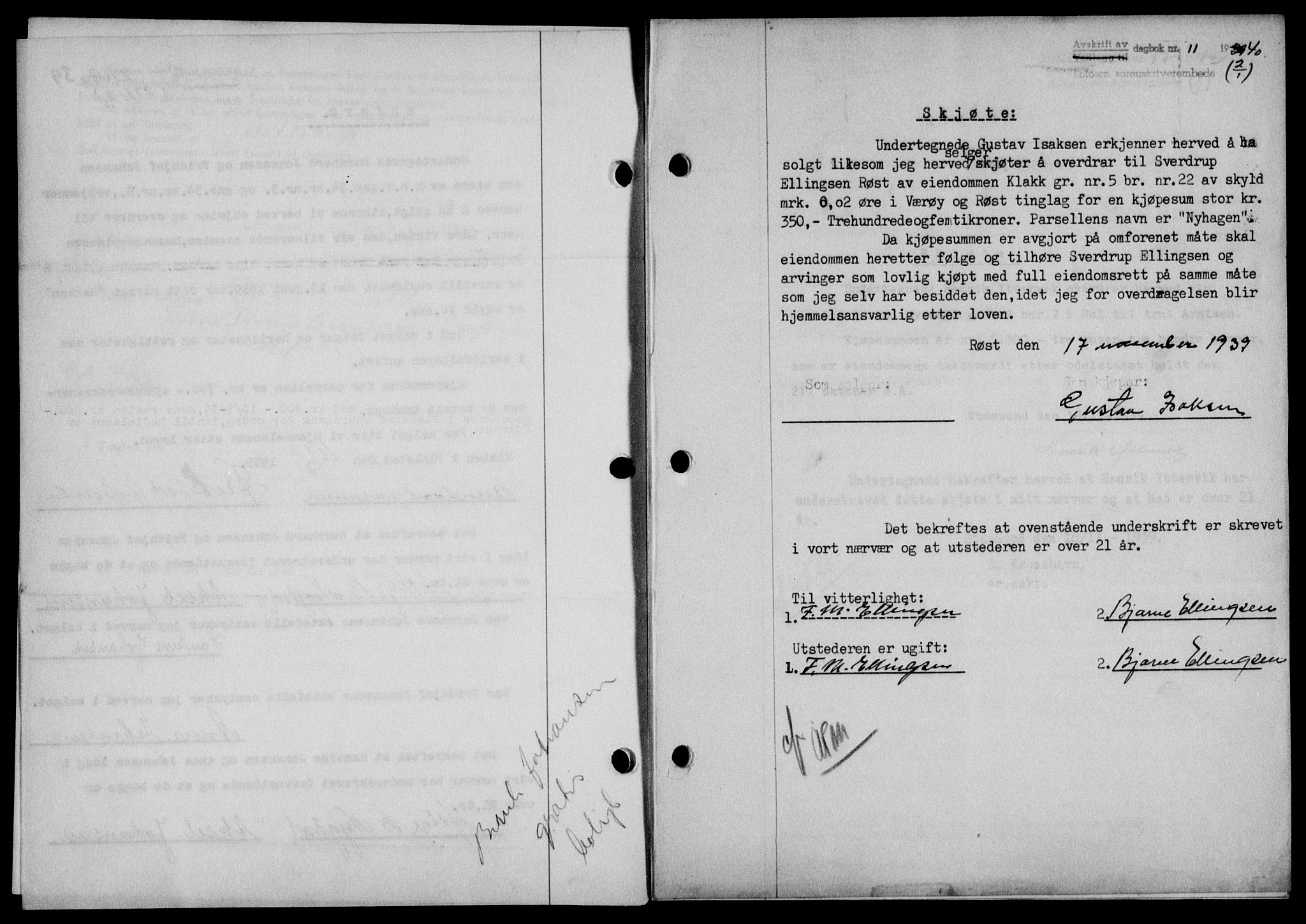 Lofoten sorenskriveri, SAT/A-0017/1/2/2C/L0007a: Mortgage book no. 7a, 1939-1940, Diary no: : 11/1940