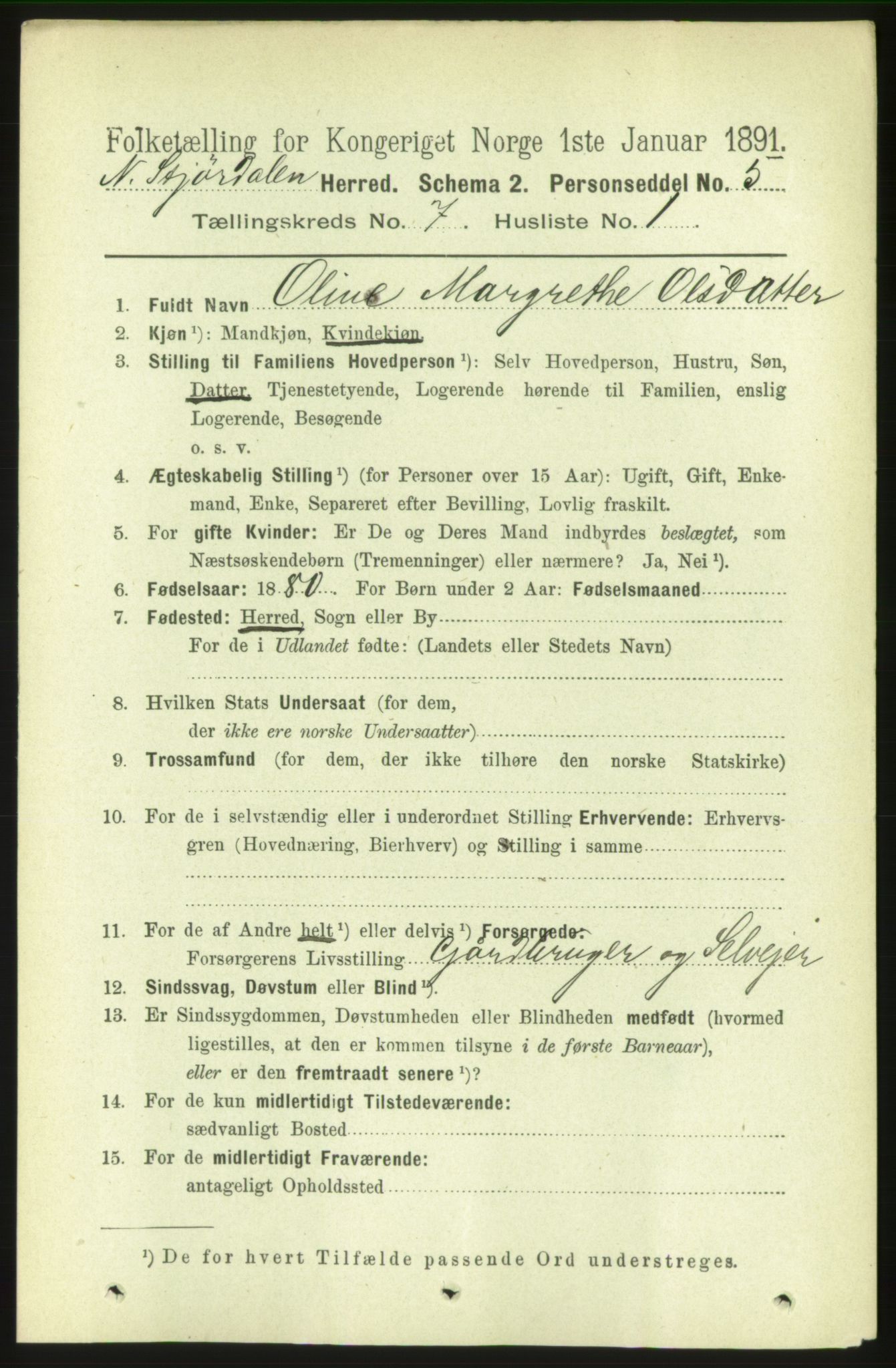 RA, 1891 census for 1714 Nedre Stjørdal, 1891, p. 3080