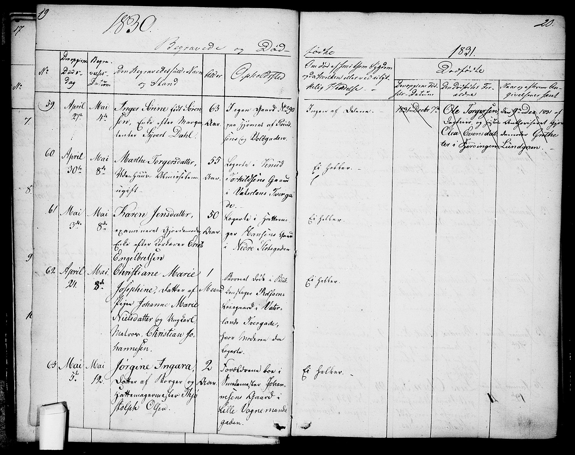 Oslo domkirke Kirkebøker, AV/SAO-A-10752/F/Fa/L0023: Parish register (official) no. 23, 1829-1834, p. 19-20