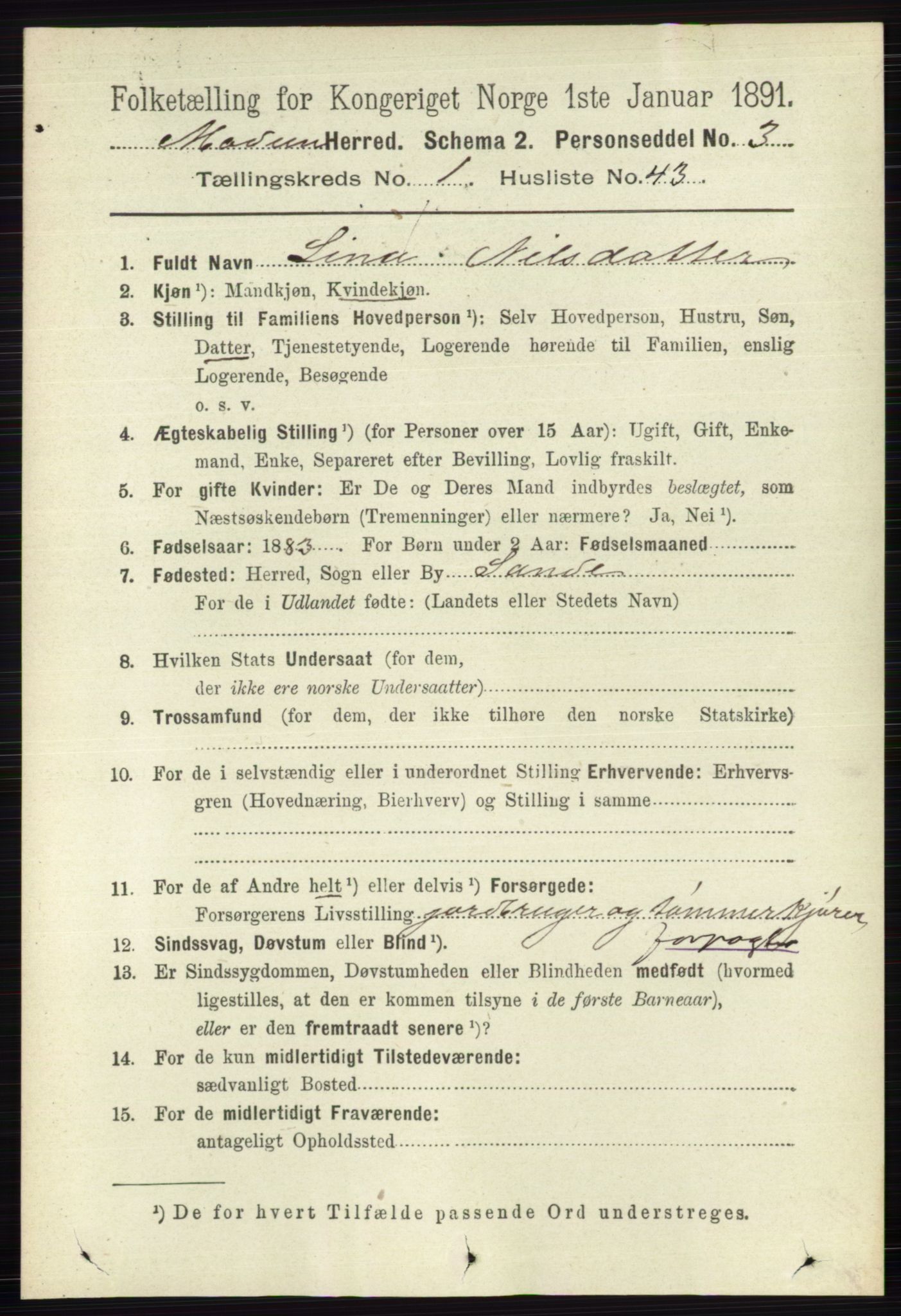 RA, 1891 census for 0623 Modum, 1891, p. 371