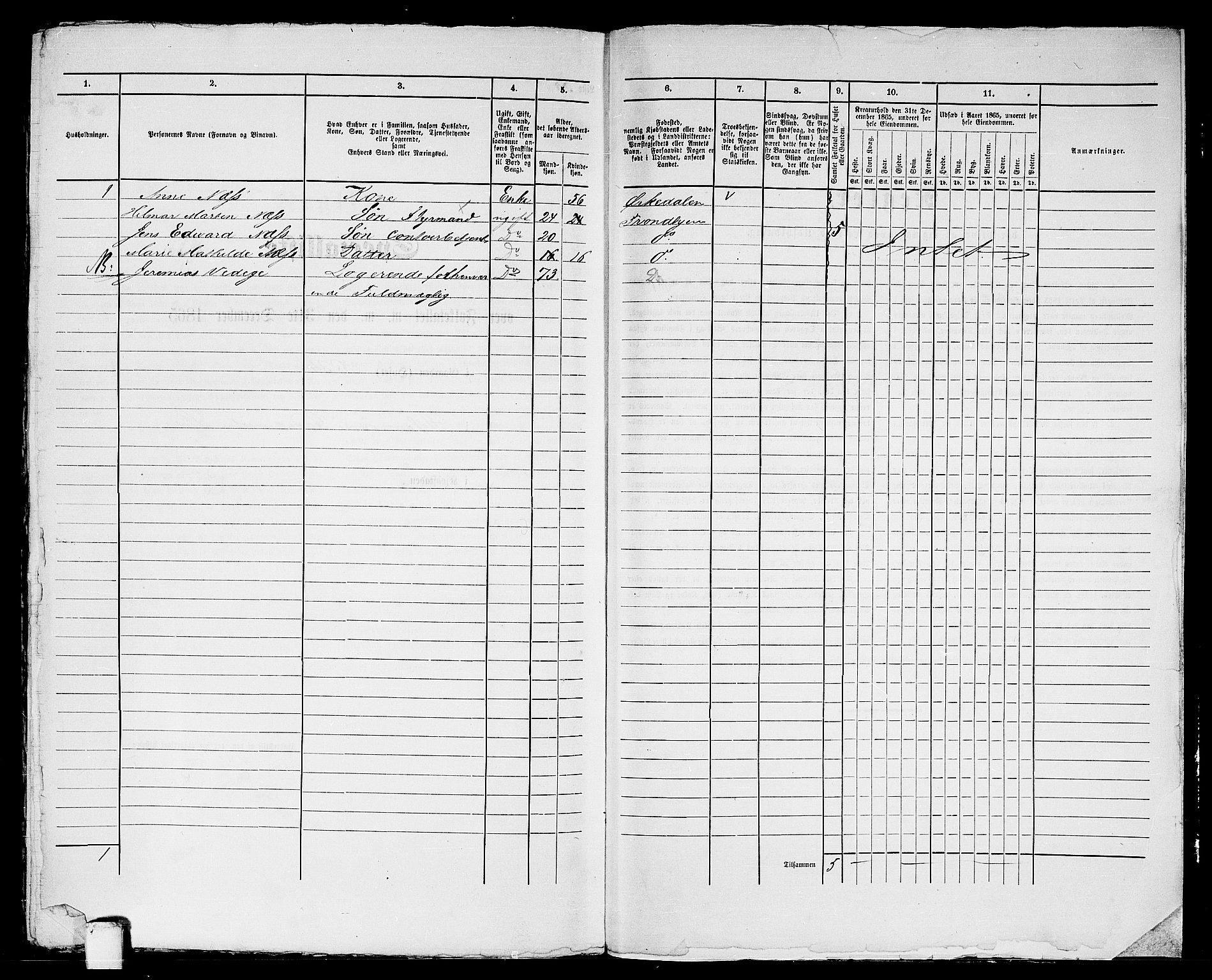 RA, 1865 census for Trondheim, 1865, p. 2077