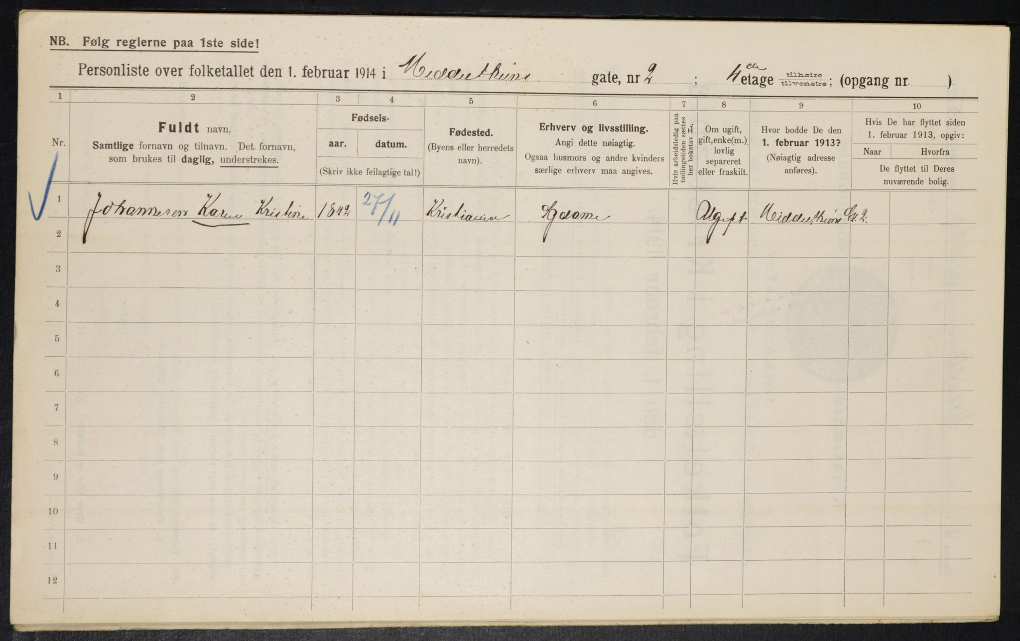 OBA, Municipal Census 1914 for Kristiania, 1914, p. 65268