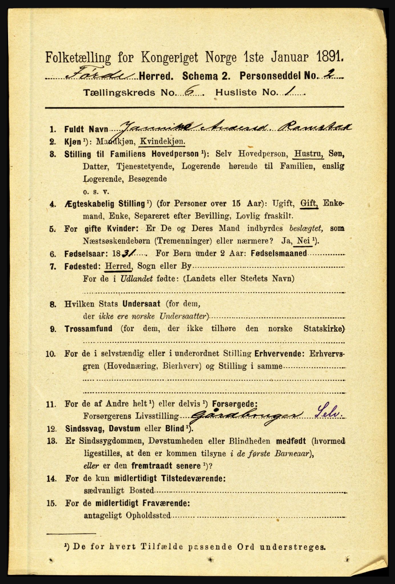 RA, 1891 census for 1432 Førde, 1891, p. 1976