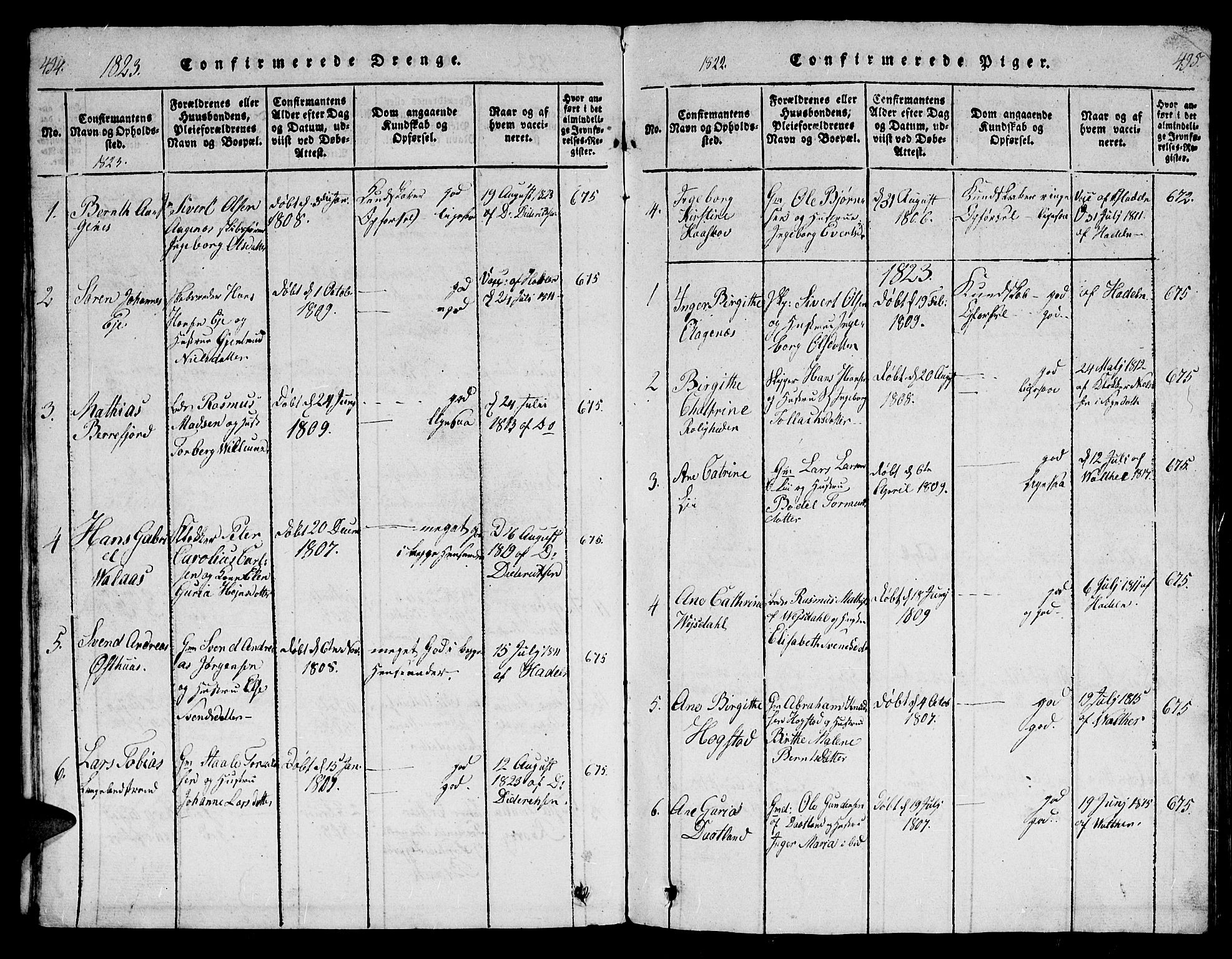 Flekkefjord sokneprestkontor, AV/SAK-1111-0012/F/Fb/Fbb/L0001: Parish register (copy) no. B 1, 1815-1830, p. 494-495