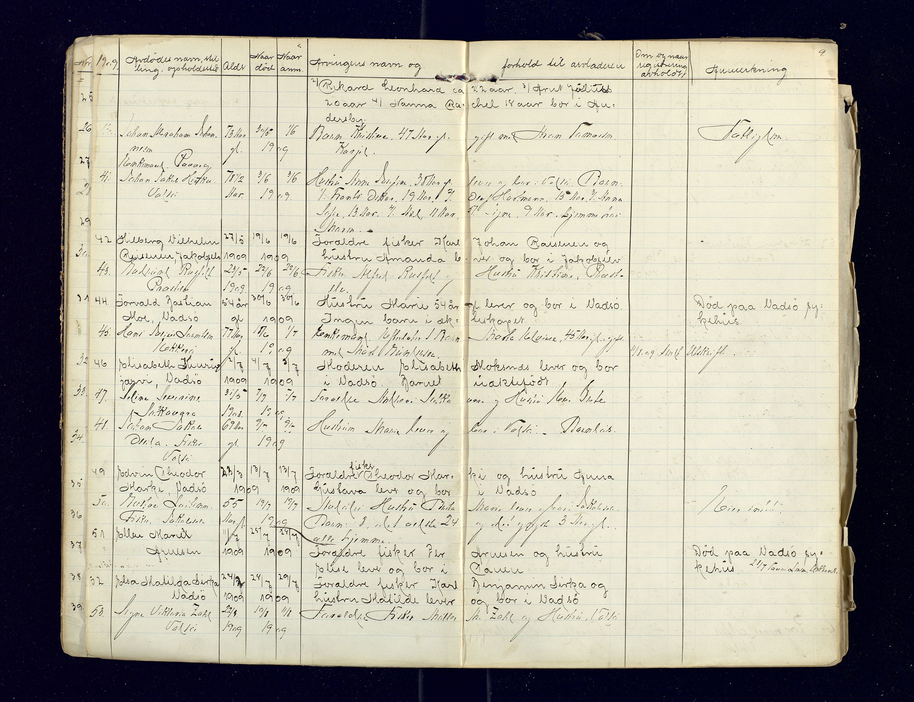Nord-Varanger (Vadsø) lensmannskontor, AV/SATØ-S-1166/1/Fi/Fia/L0158: Dødsfallsprotokoller, 1908-1920, p. 9